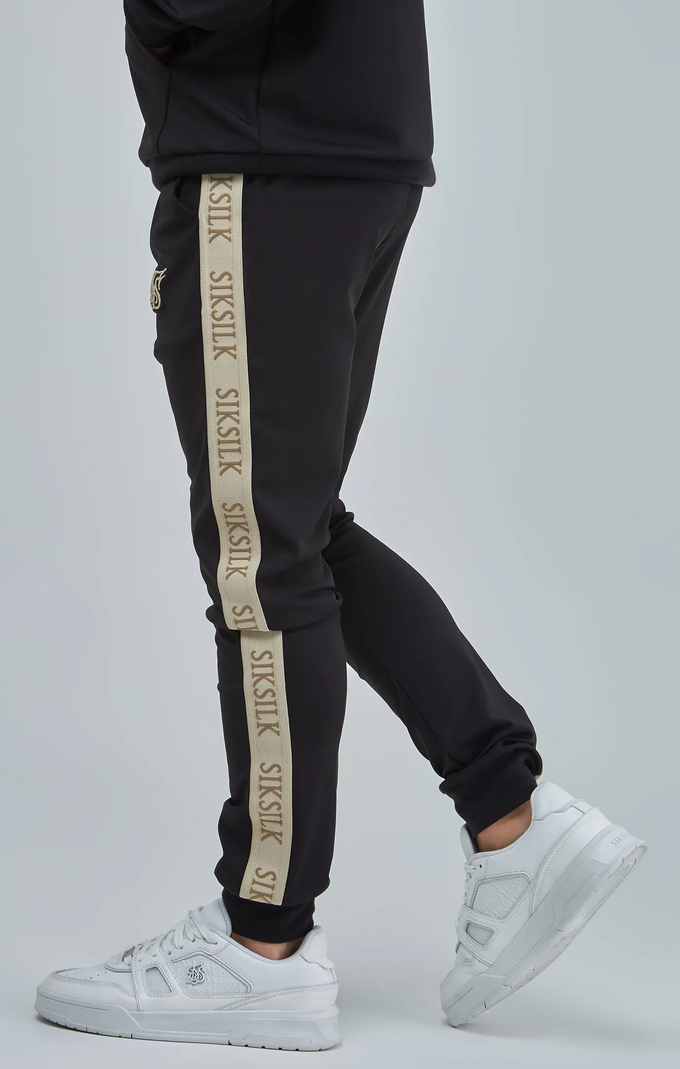 Boys Black Taped Skinny Fit Joggers sold by Siksilk product image thumbnail 3