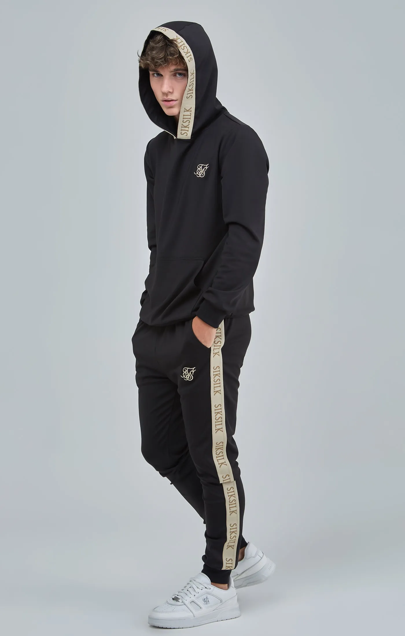 Boys Black Taped Skinny Fit Joggers sold by Siksilk product image thumbnail 2