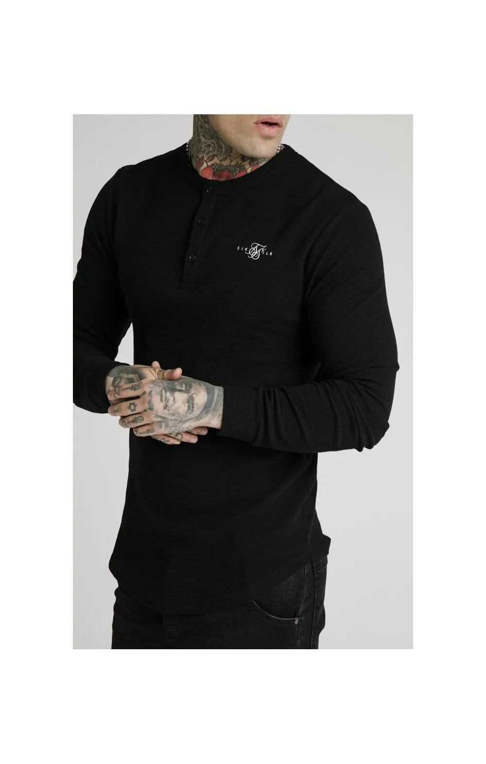 SikSilk Long Sleeve Button Down Tee – Black sold by Siksilk product image thumbnail 2