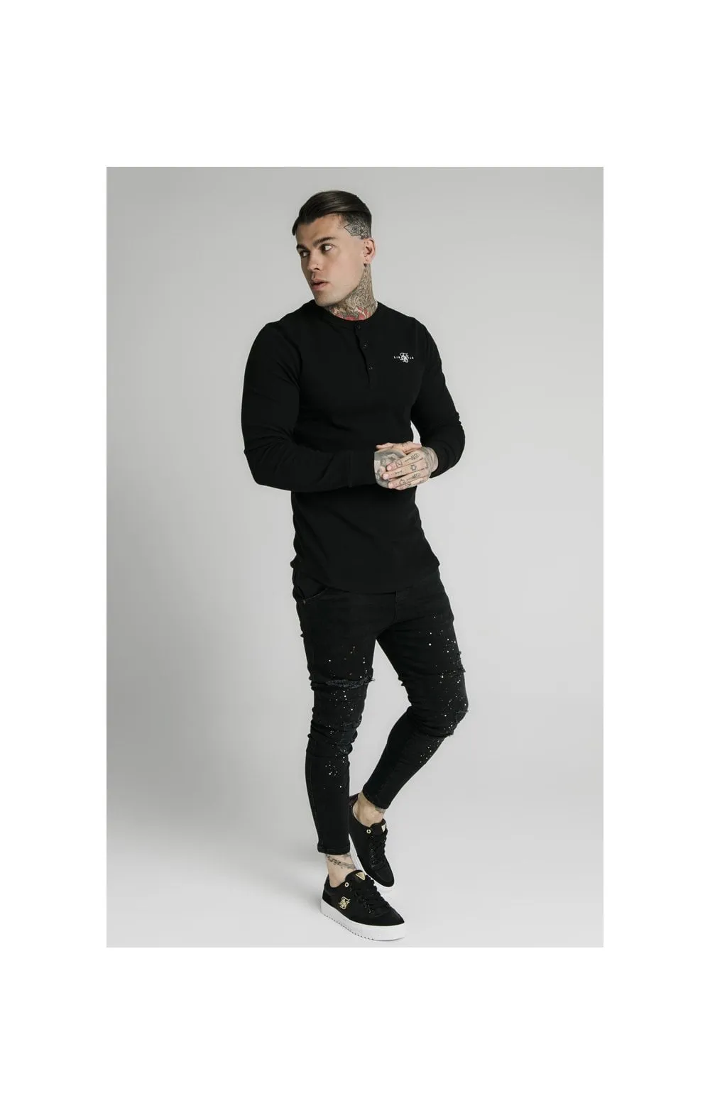SikSilk Long Sleeve Button Down Tee – Black sold by Siksilk product image thumbnail 3
