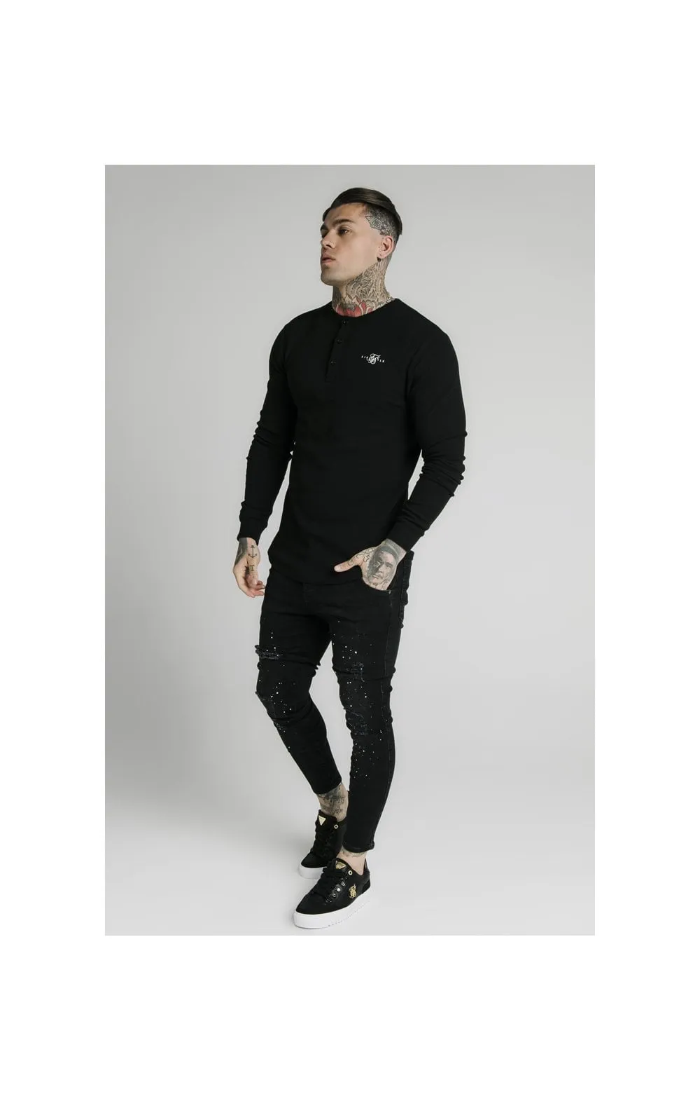 SikSilk Long Sleeve Button Down Tee – Black sold by Siksilk product image thumbnail 4