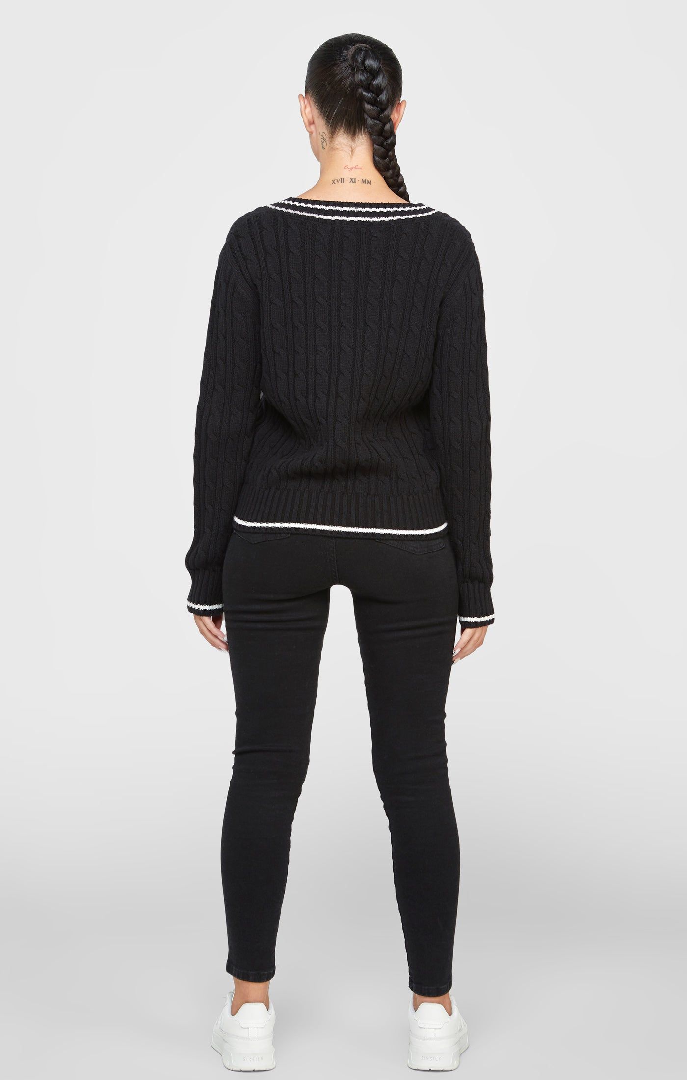 Black Varsity Cable Knit Sweater sold by Siksilk product image thumbnail 5