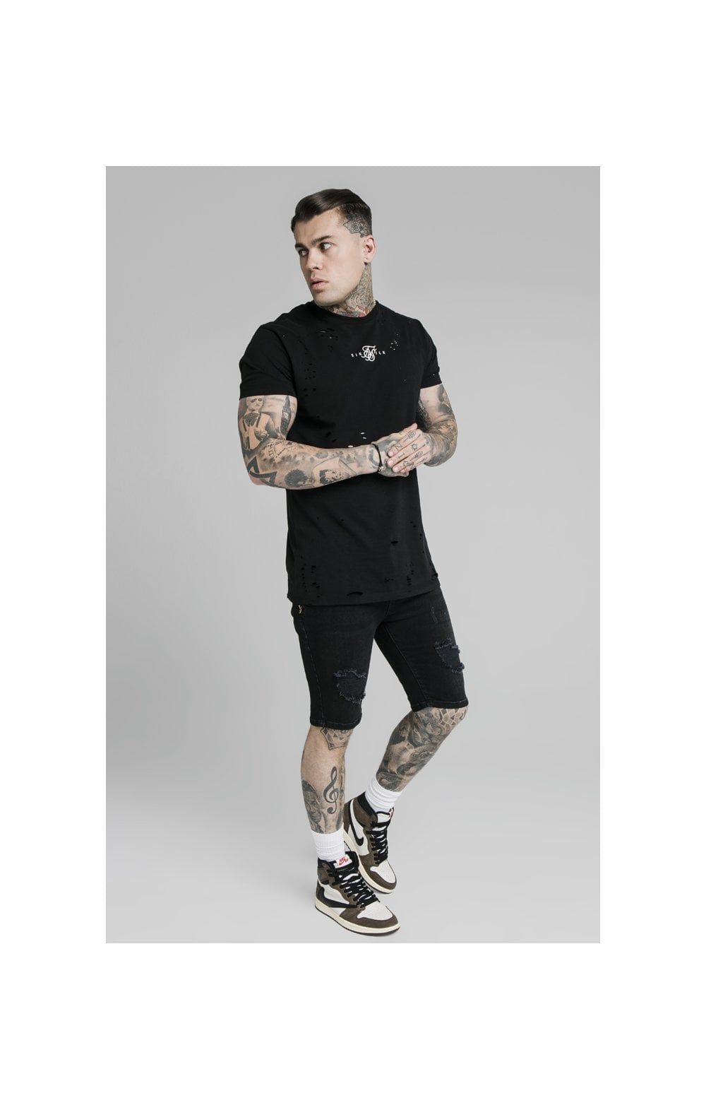 SikSilk Distressed Denim Flight Shorts – Washed Black sold by Siksilk product image thumbnail 6