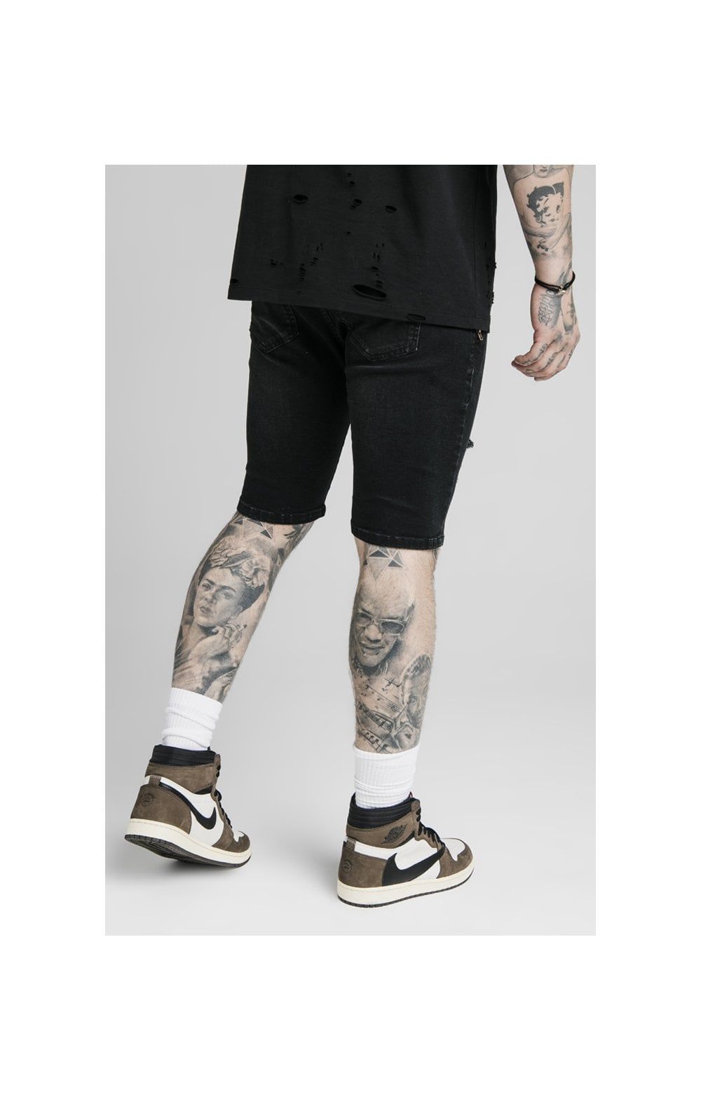 SikSilk Distressed Denim Flight Shorts – Washed Black sold by Siksilk product image thumbnail 3