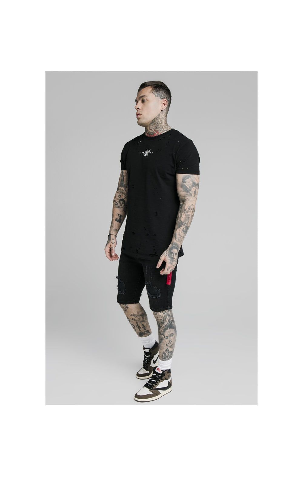 SikSilk Distressed Denim Flight Shorts – Washed Black sold by Siksilk product image thumbnail 4