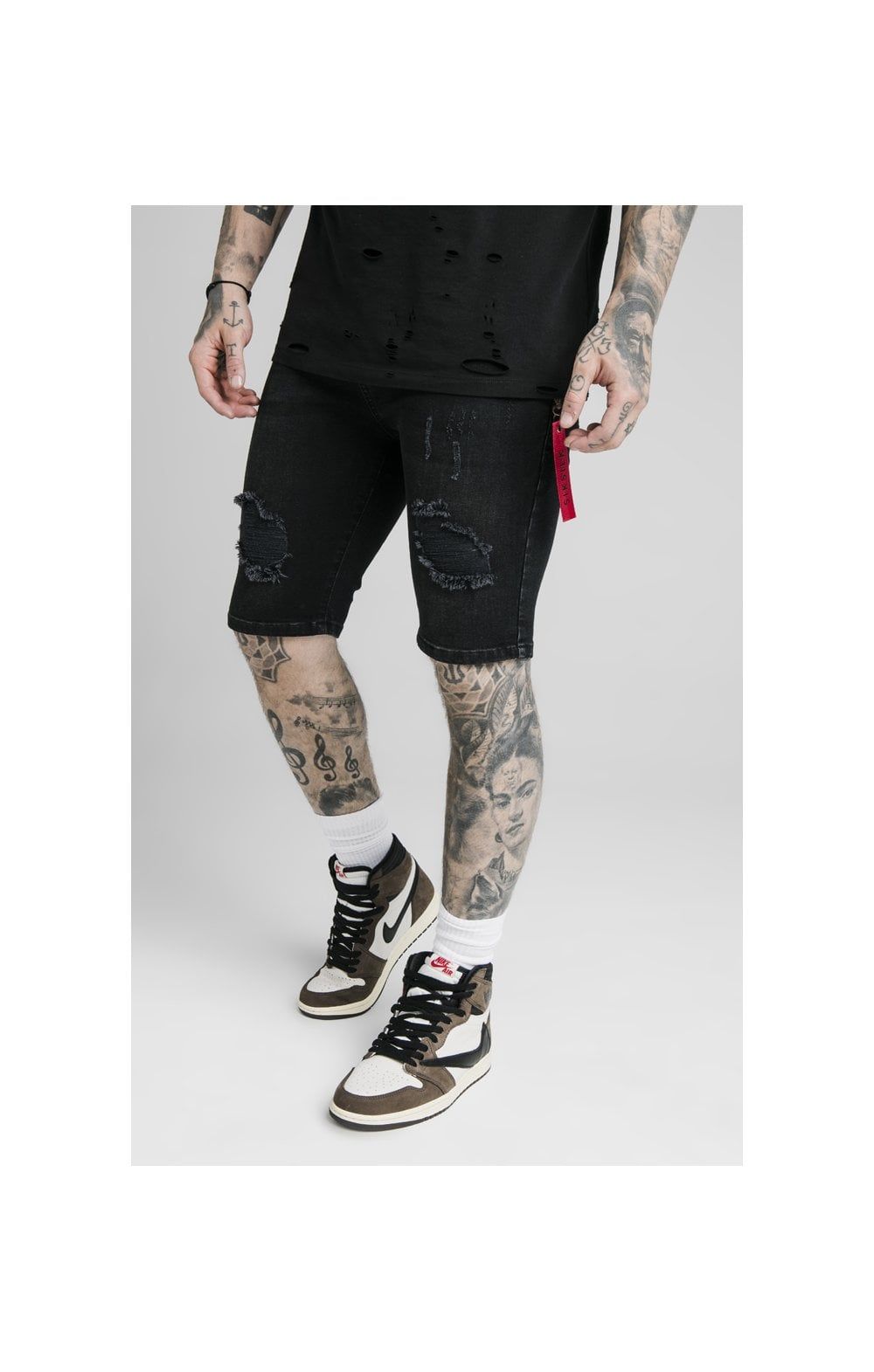 SikSilk Distressed Denim Flight Shorts – Washed Black sold by Siksilk