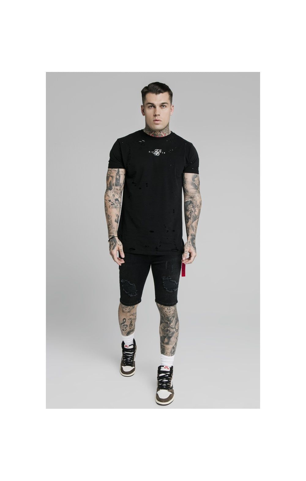 SikSilk Distressed Denim Flight Shorts – Washed Black sold by Siksilk product image thumbnail 5