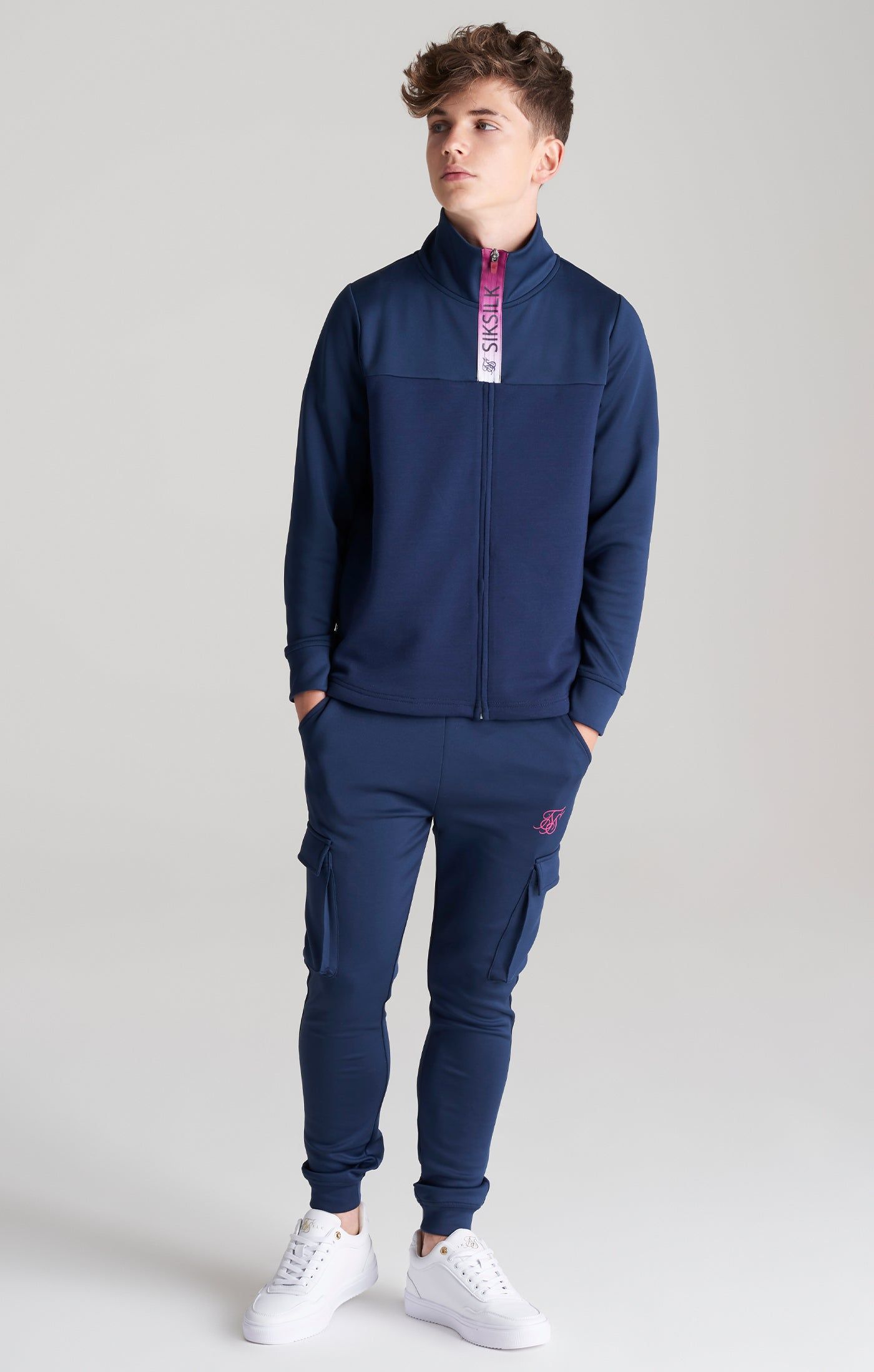 Boys Navy Fade Zip Thru Funnel Neck sold by Siksilk product image thumbnail 3