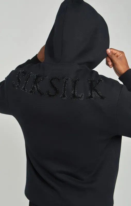 Black Rhinestone Logo Oversized Fit Overhead Hoodie sold by Siksilk