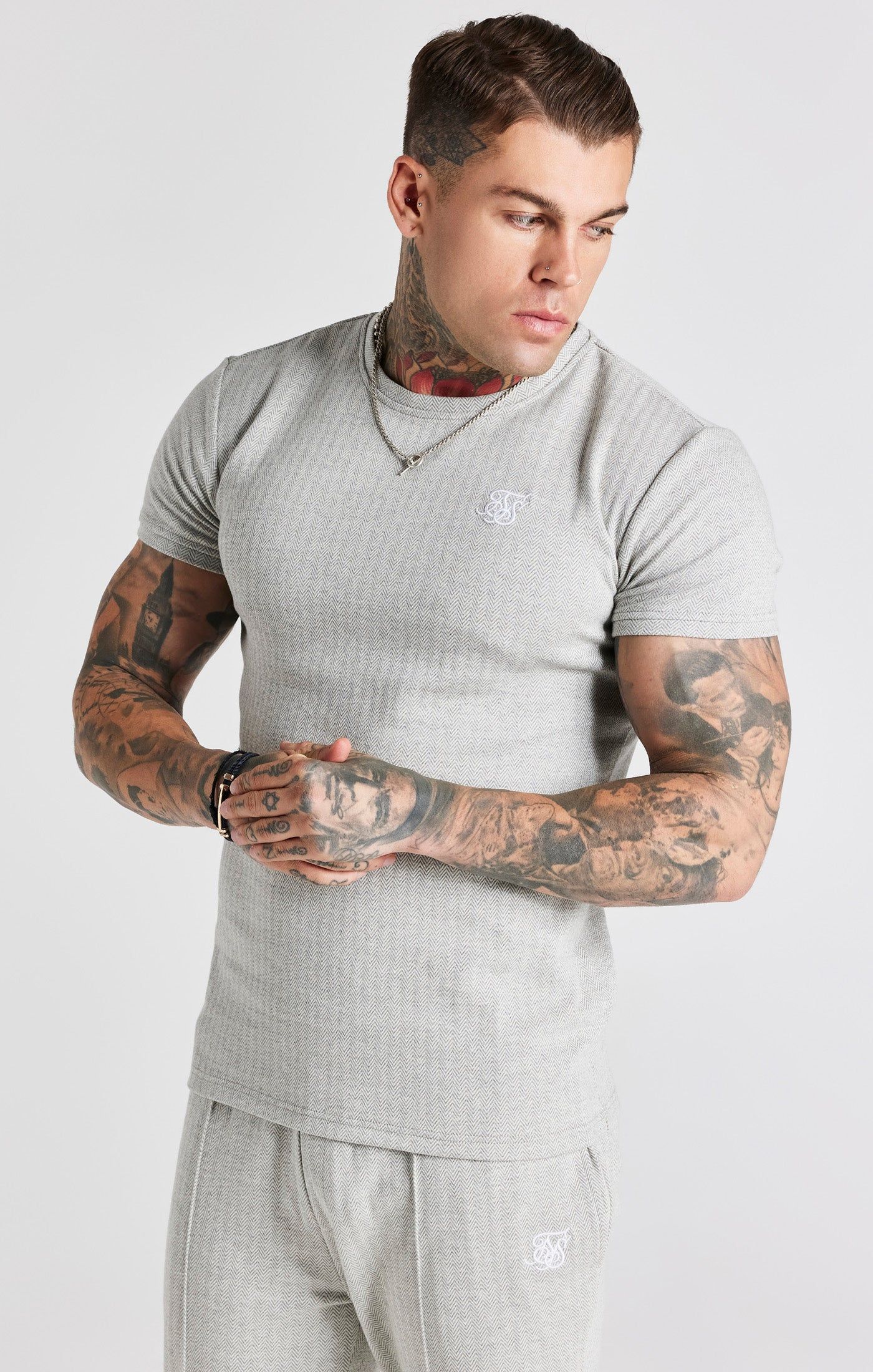 Grey Herringbone T-Shirt sold by Siksilk