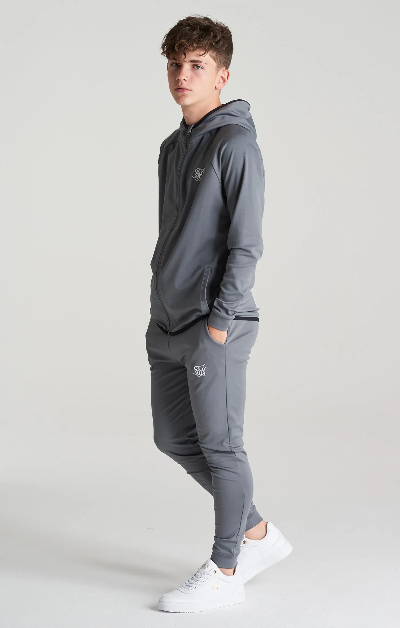 Boys Grey Essential Zip Thru Hoodie sold by Siksilk product image thumbnail 3