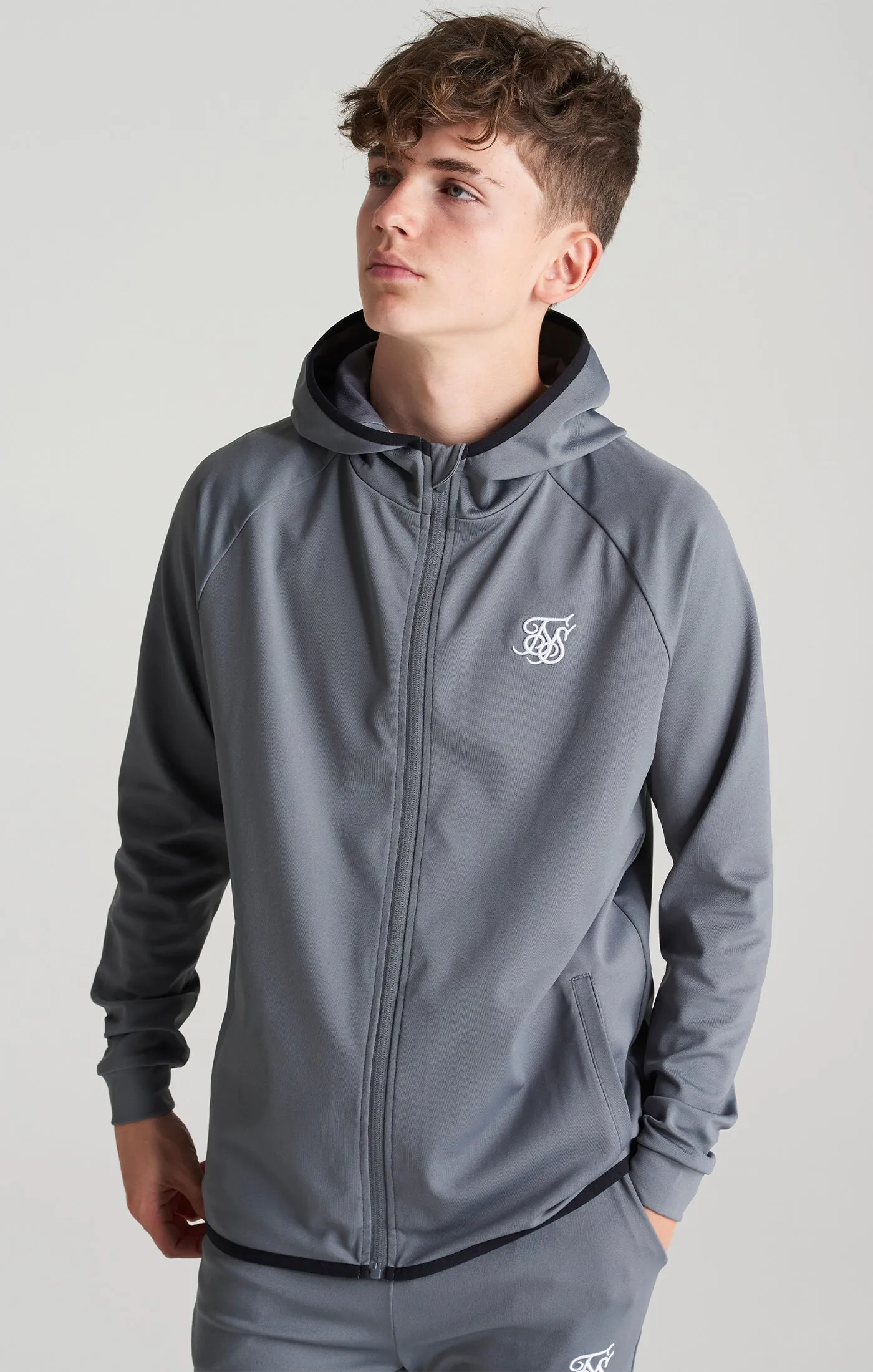 Boys Grey Essential Zip Thru Hoodie sold by Siksilk