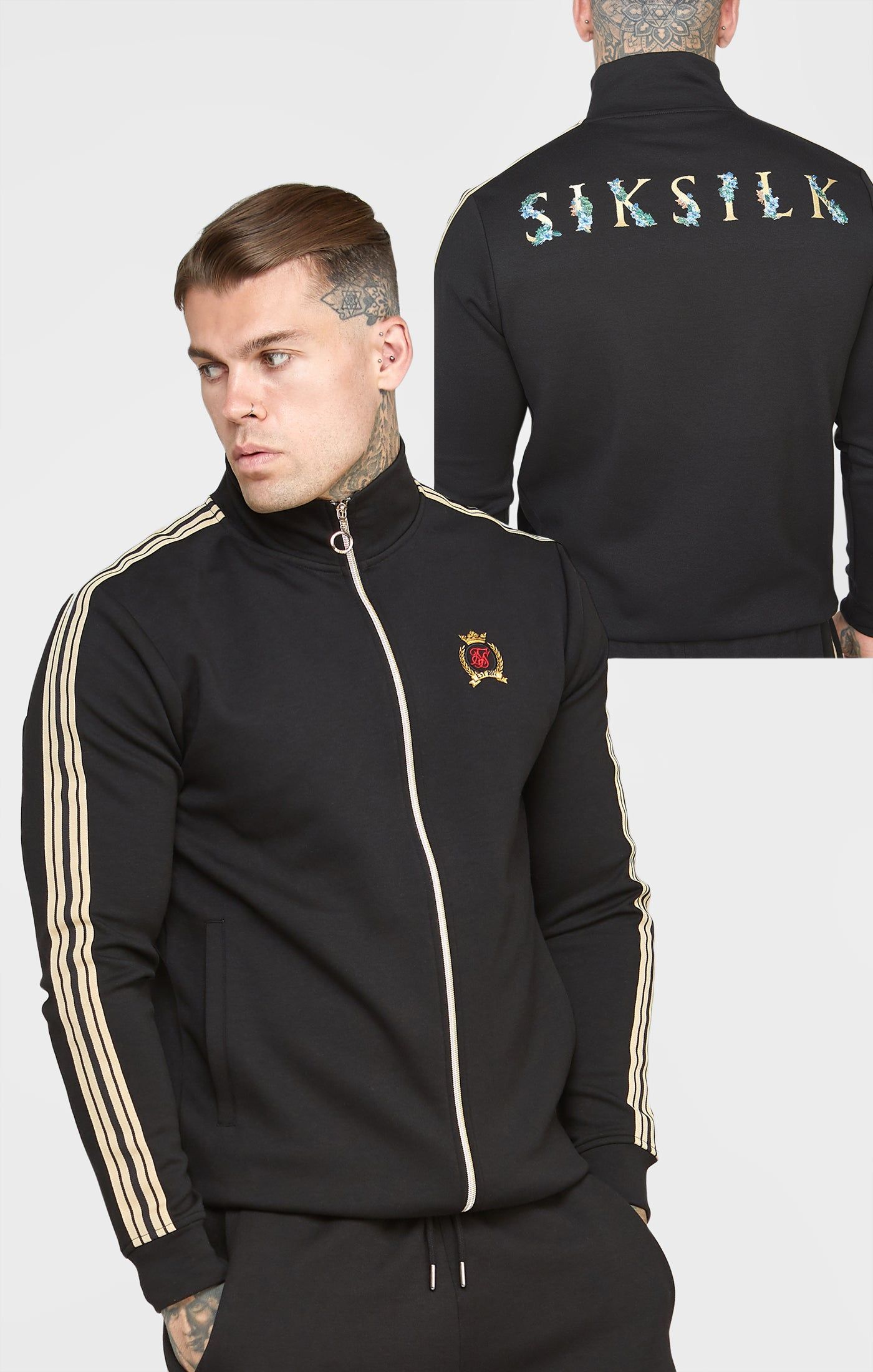 Black Crest Funnel Neck Track Jacket sold by Siksilk product image thumbnail 2