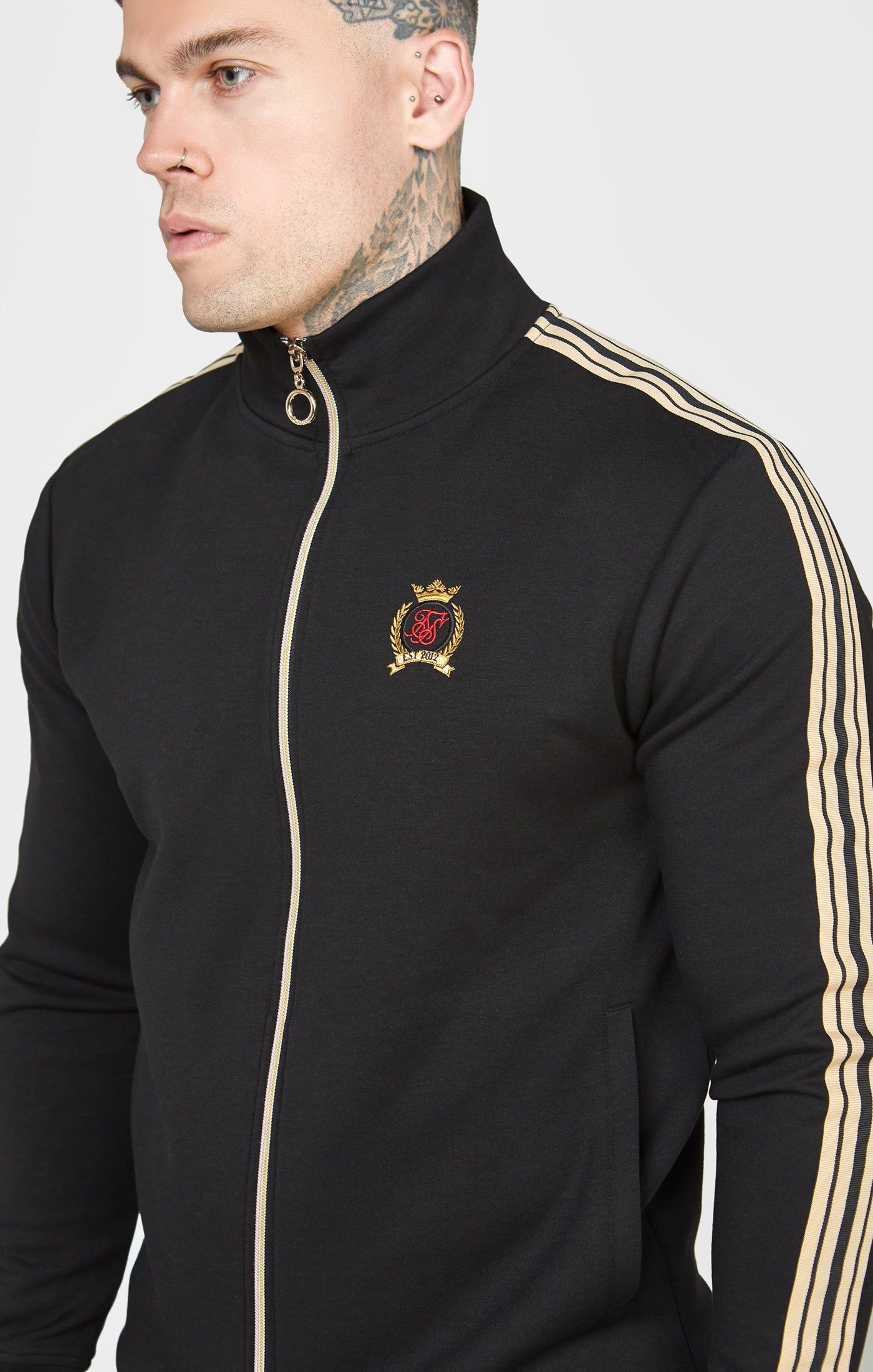 Black Crest Funnel Neck Track Jacket sold by Siksilk product image thumbnail 3