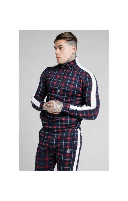 SikSilk Jacquard Check Quarter Zip Hoodie - Navy sold by Siksilk