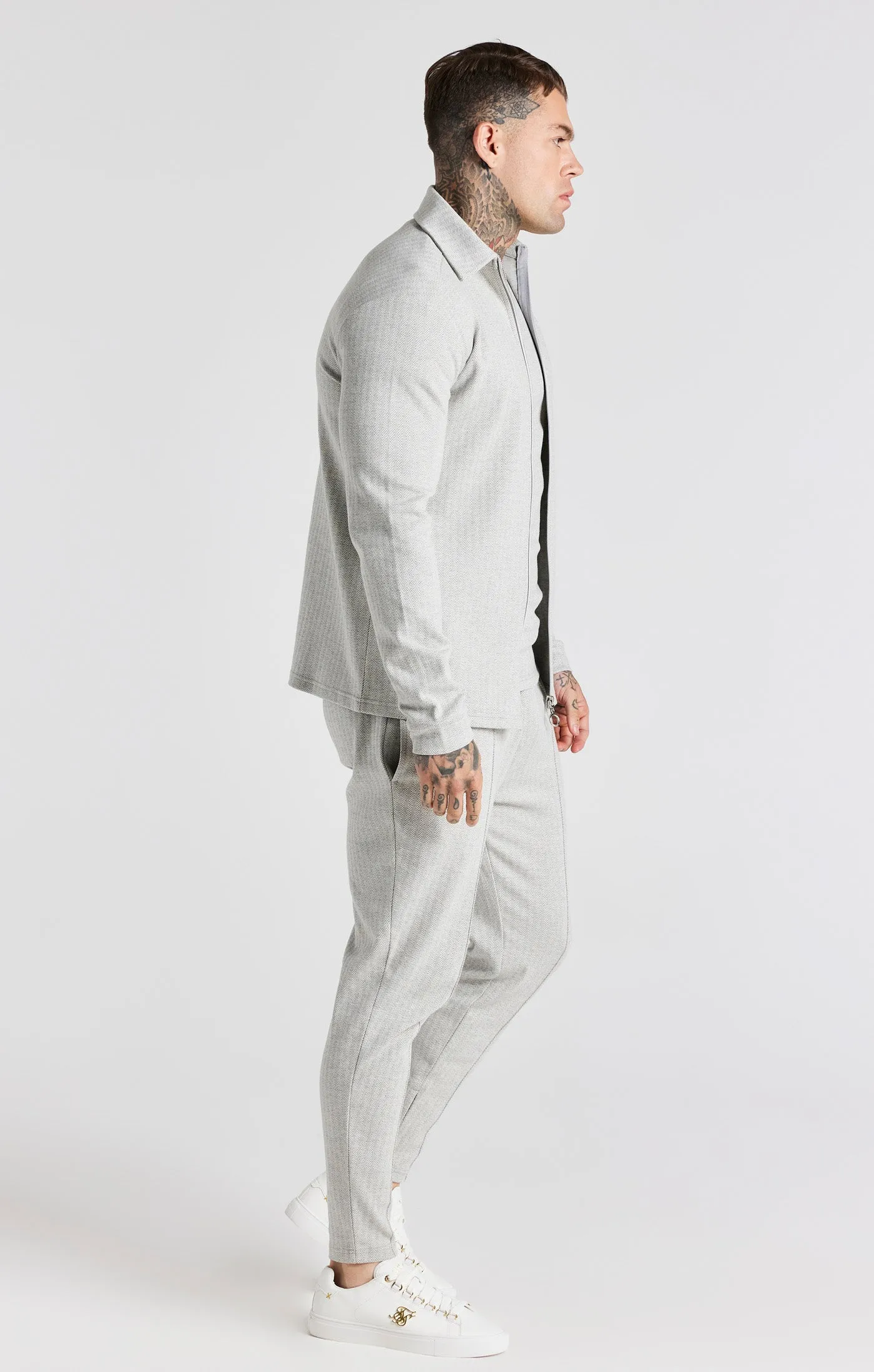 Grey Herringbone Zip Thru Shirt sold by Siksilk product image thumbnail 5