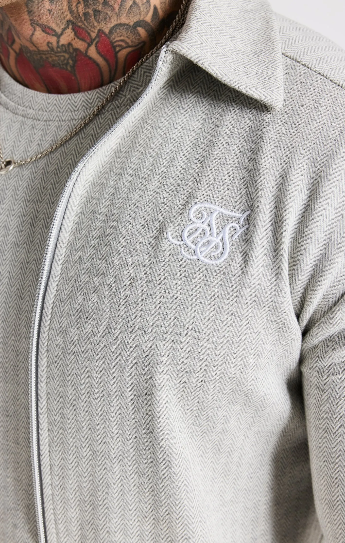 Grey Herringbone Zip Thru Shirt sold by Siksilk product image thumbnail 2