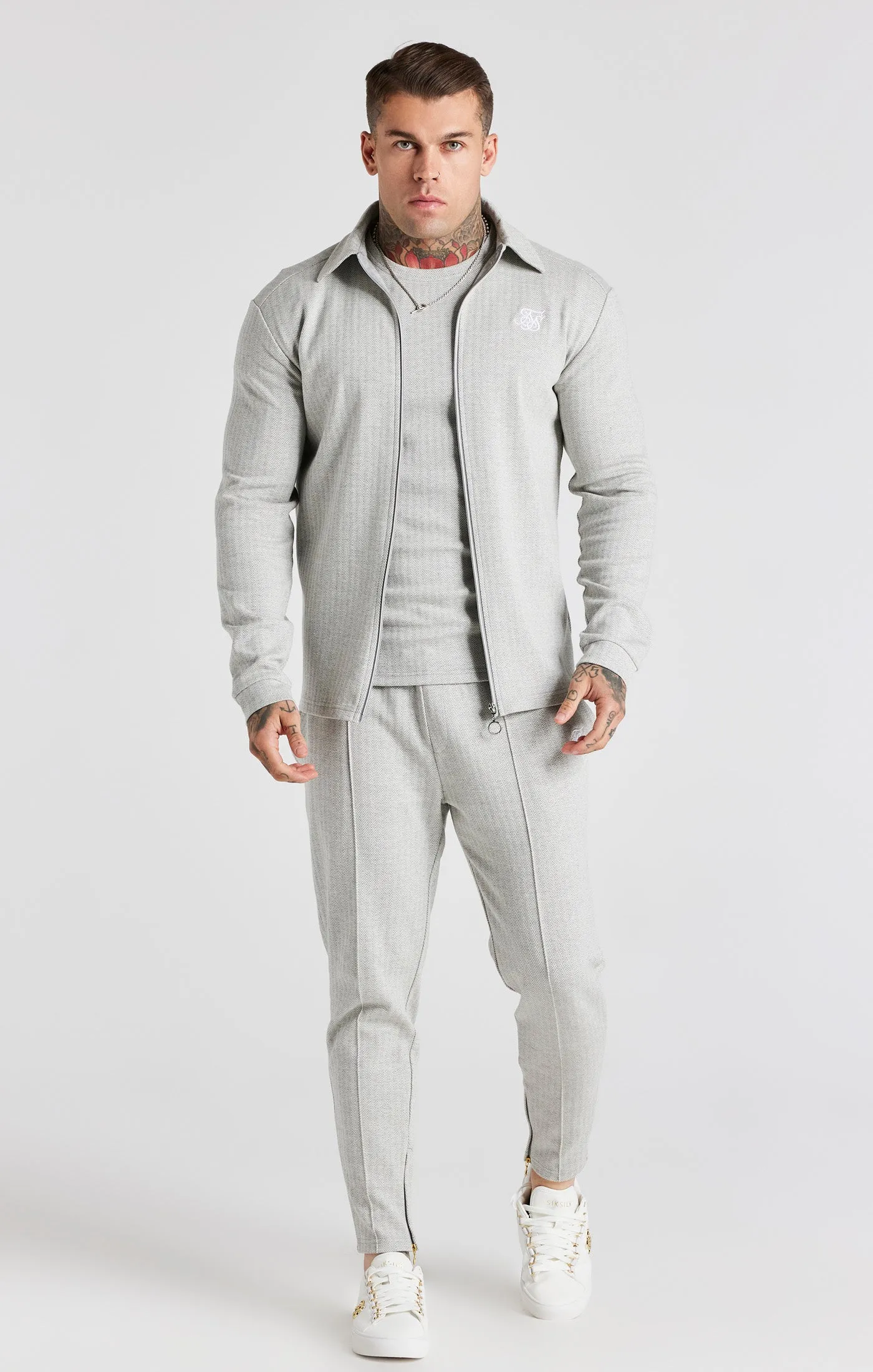 Grey Herringbone Zip Thru Shirt sold by Siksilk product image thumbnail 3