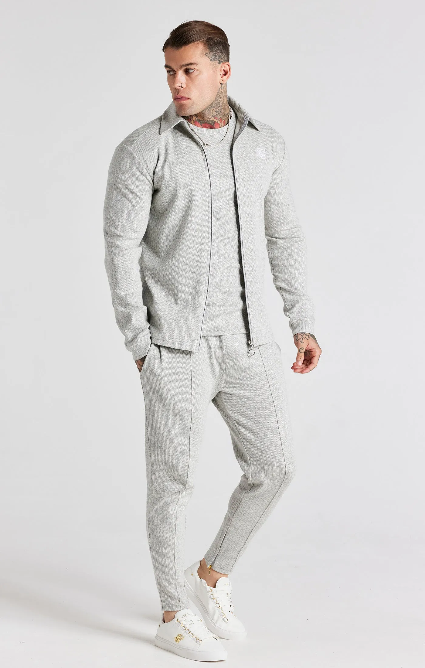 Grey Herringbone Zip Thru Shirt sold by Siksilk product image thumbnail 4