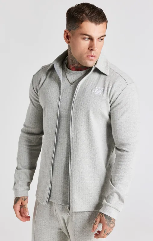 Grey Herringbone Zip Thru Shirt sold by Siksilk