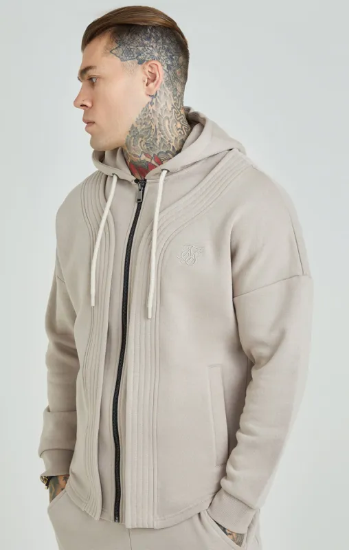 Beige Dual Layer Baseball Zip-Thru Hoodie sold by Siksilk