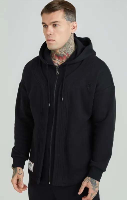 Black Dual Layer Baseball Zip-Thru Hoodie sold by Siksilk