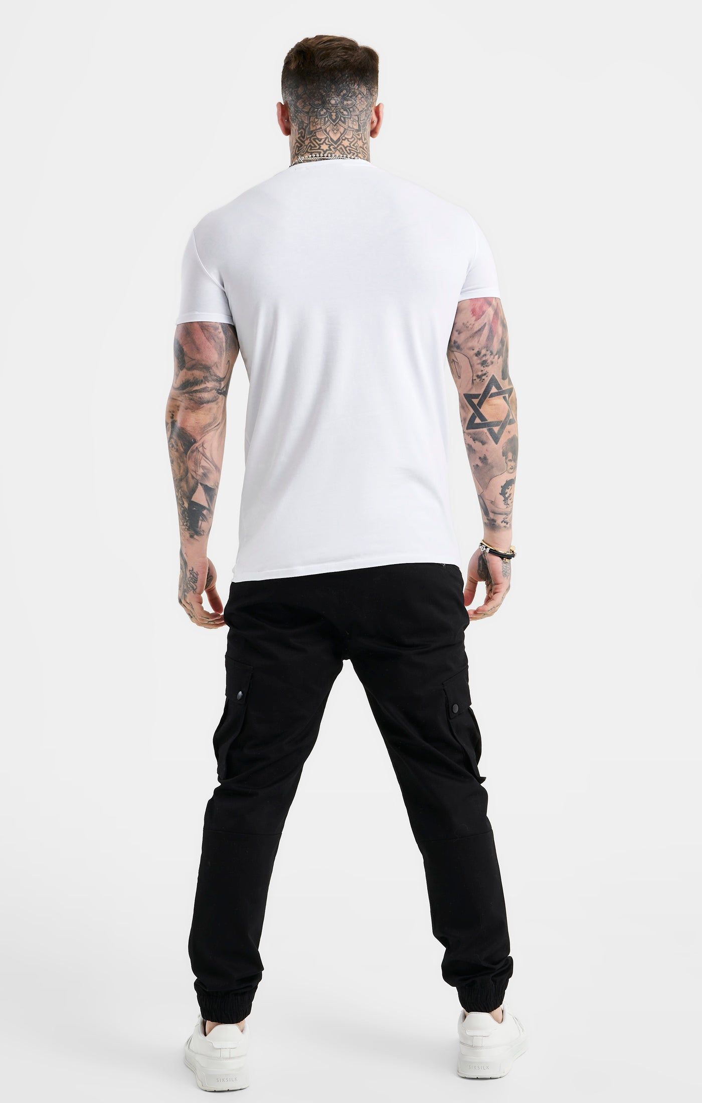 White Script Embroidery Muscle Fit T-Shirt sold by Siksilk product image thumbnail 5