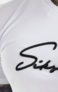 White Script Embroidery Muscle Fit T-Shirt sold by Siksilk