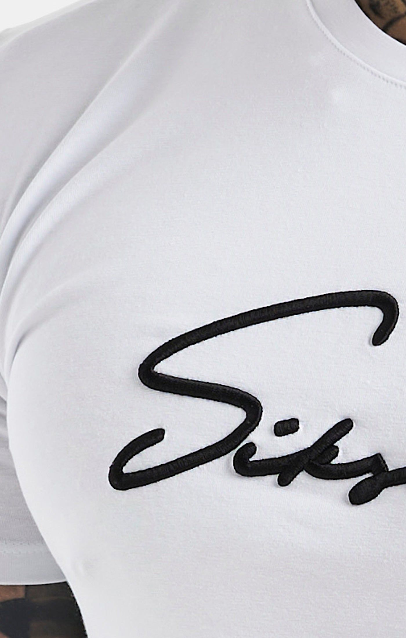 White Script Embroidery Muscle Fit T-Shirt sold by Siksilk product image thumbnail 2
