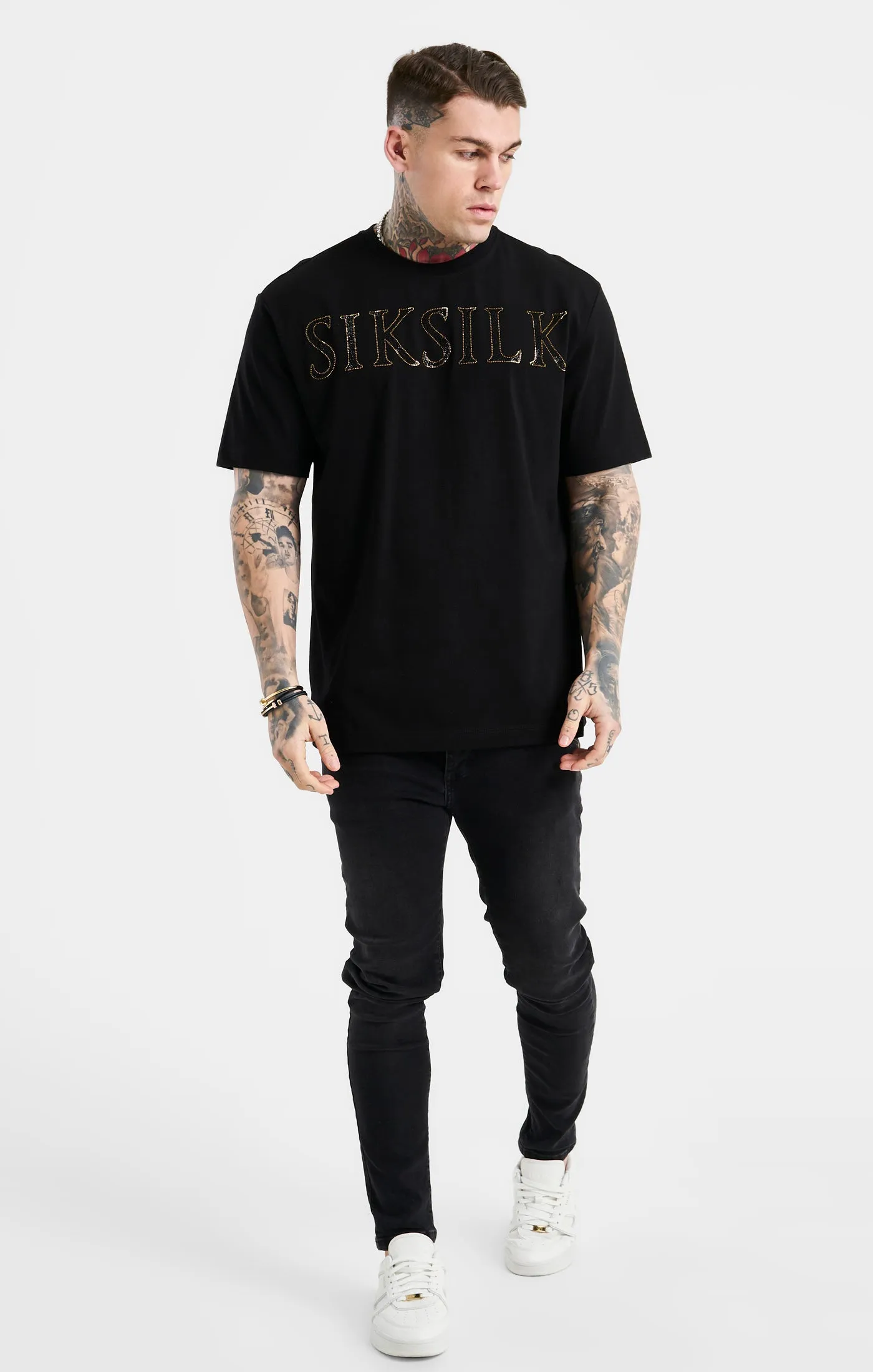 Black Oversized Rhinestone Logo T-Shirt sold by Siksilk product image thumbnail 3