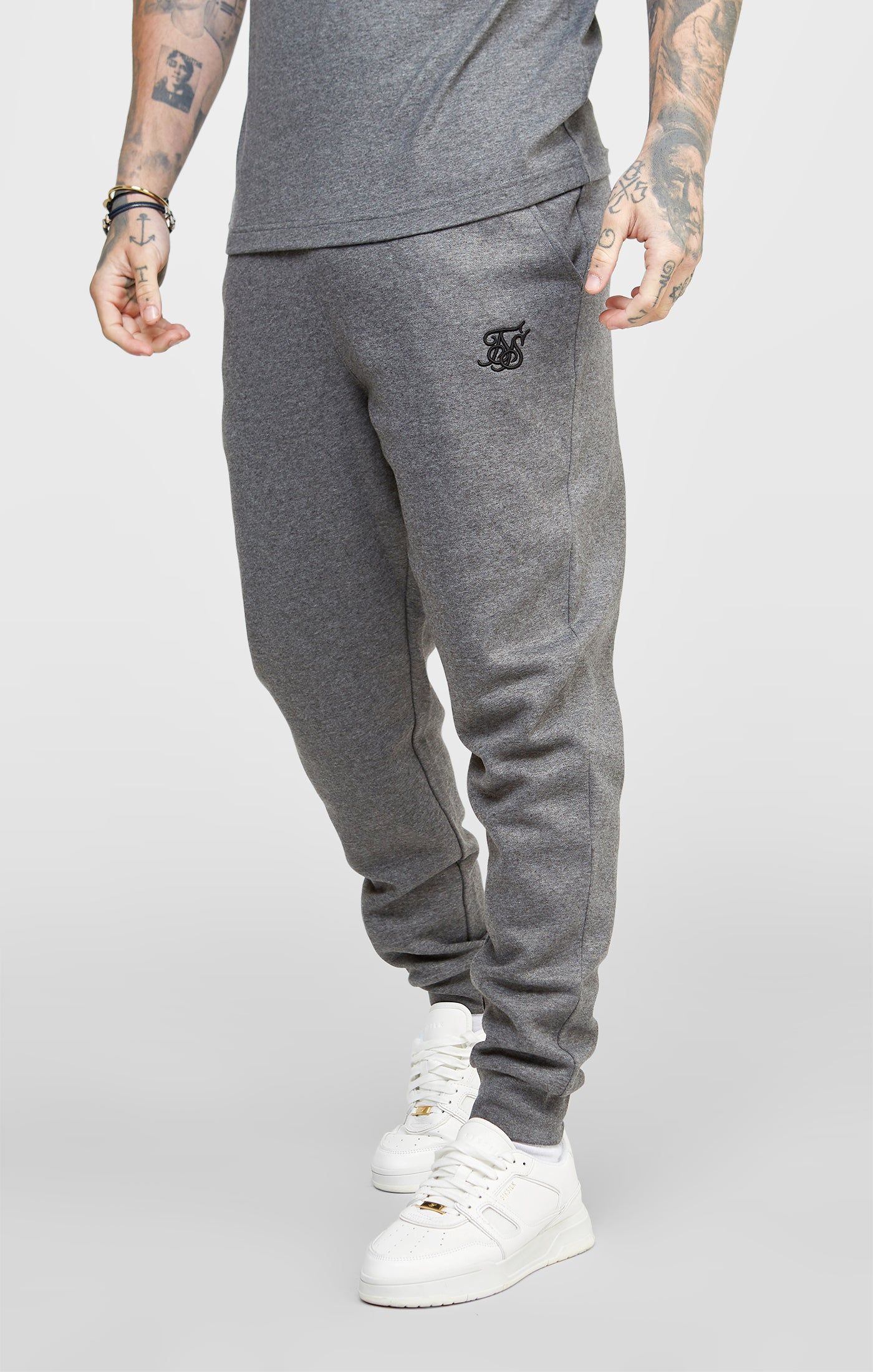 Grey Marl Essential Cuffed Jogger sold by Siksilk