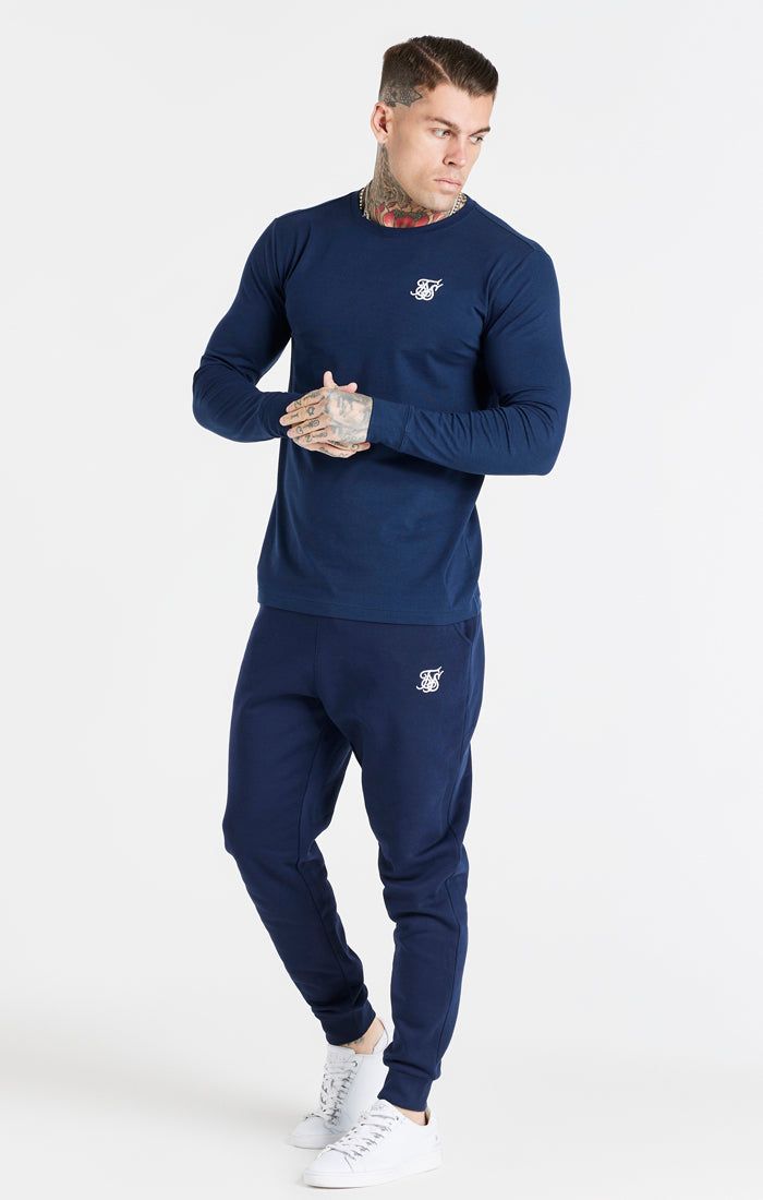 Navy Essential Long Sleeve Muscle Fit T-Shirt sold by Siksilk product image thumbnail 4