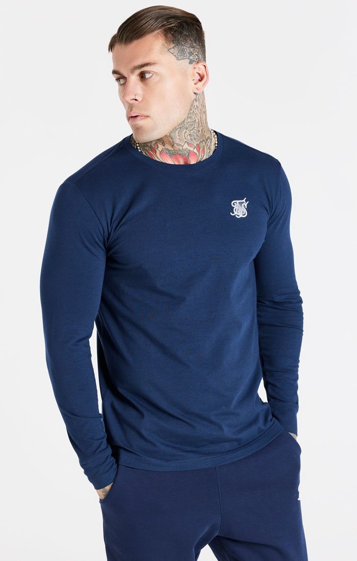 Navy Essential Long Sleeve Muscle Fit T-Shirt sold by Siksilk