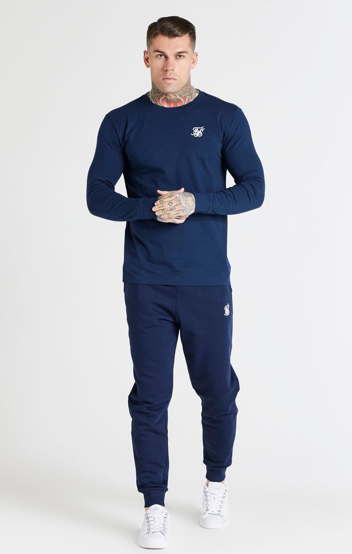 Navy Essential Long Sleeve Muscle Fit T-Shirt sold by Siksilk product image thumbnail 3