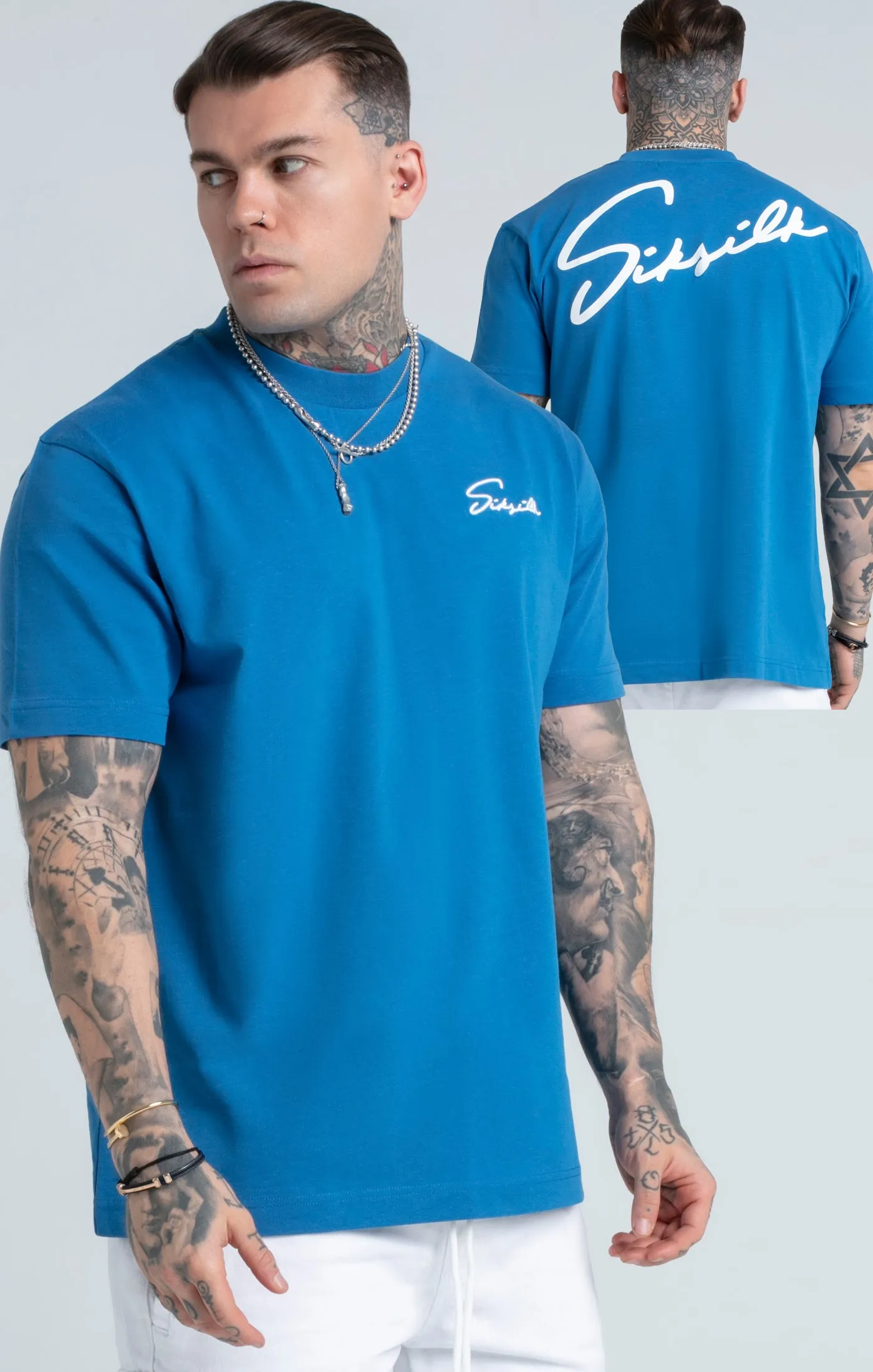 Teal Script Print Oversized T-Shirt sold by Siksilk