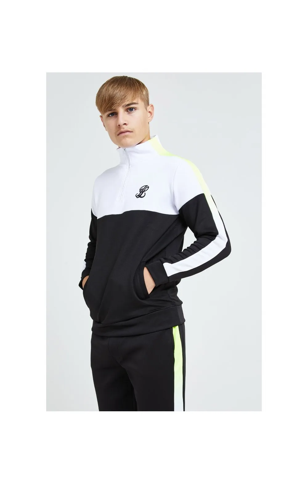 Illusive London Fade Funnel Neck Hoodie - Black,White & Neon Yellow sold by Siksilk