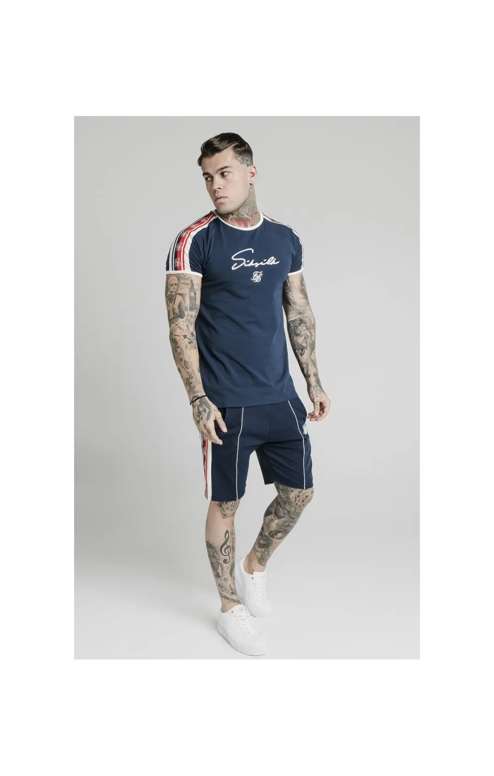 SikSilk Retro Tape Gym Tee - Navy sold by Siksilk