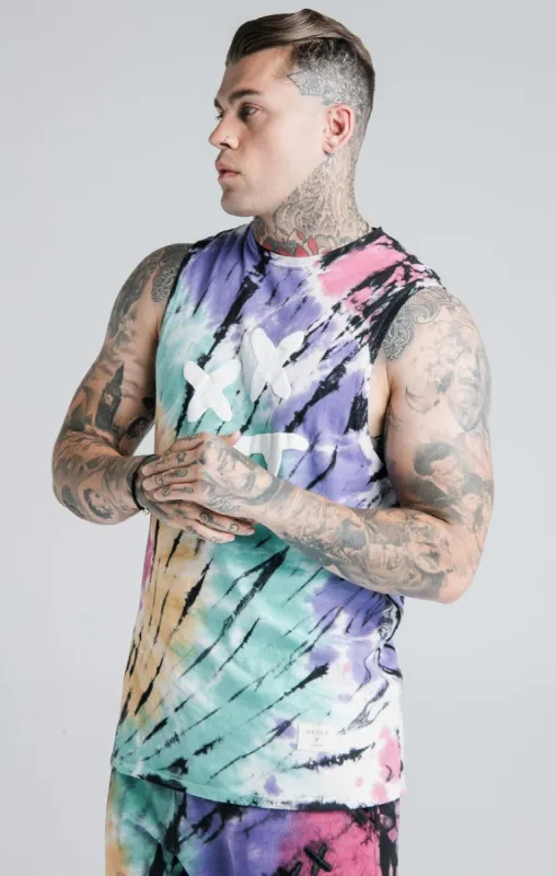 SikSilk X Steve Aoki Racer Back Vest – Rainbow Ink Tie Dye made by Siksilk
