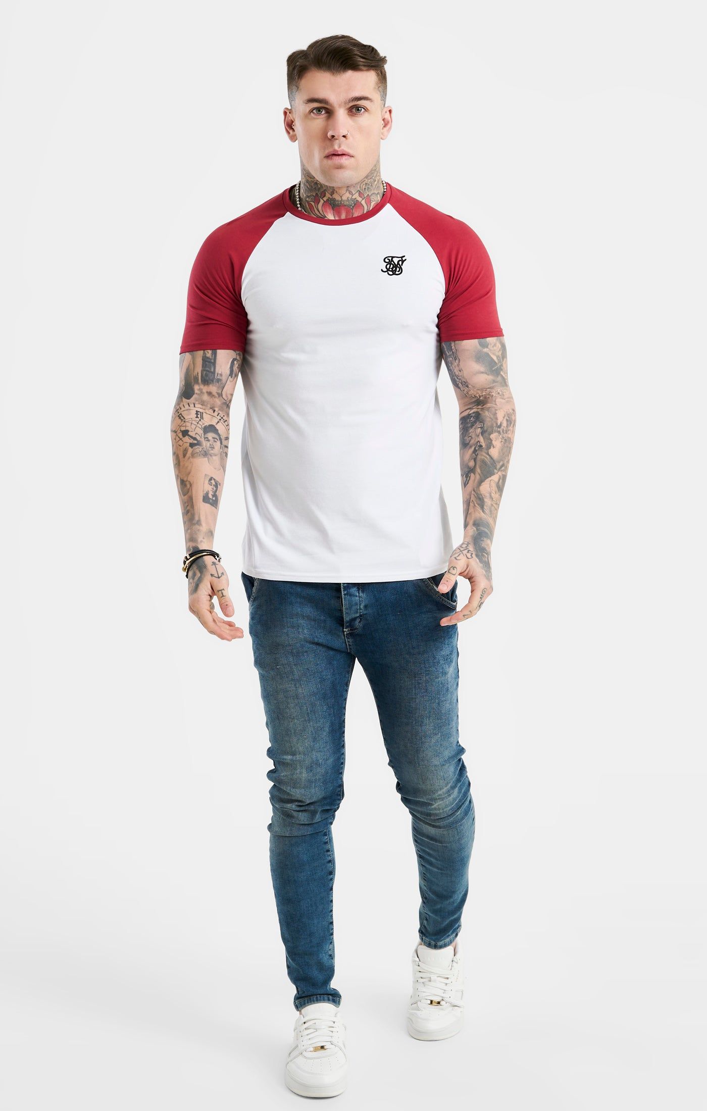 White Raglan Muscle Fit T-Shirt sold by Siksilk product image thumbnail 3