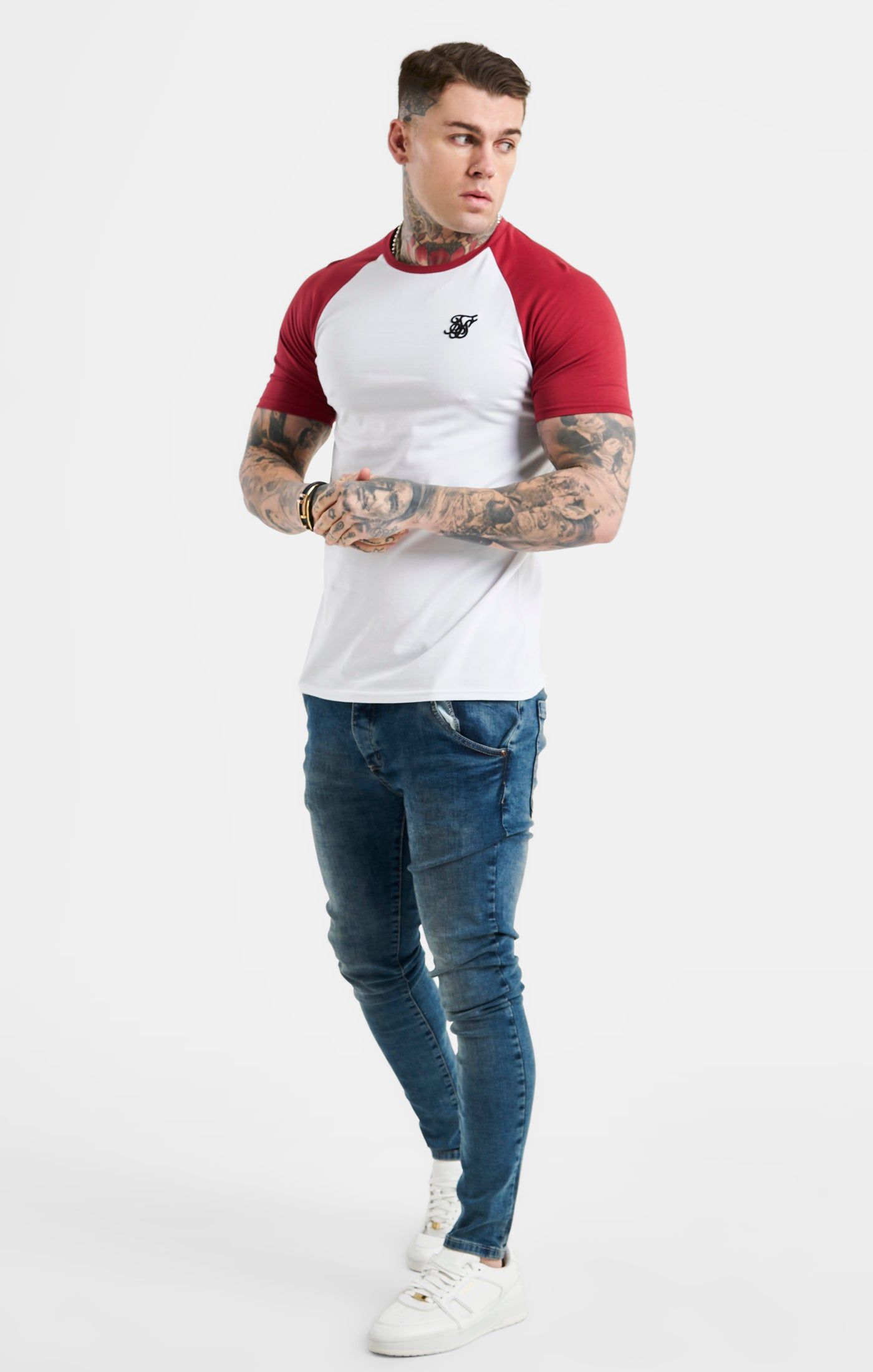 White Raglan Muscle Fit T-Shirt sold by Siksilk product image thumbnail 4