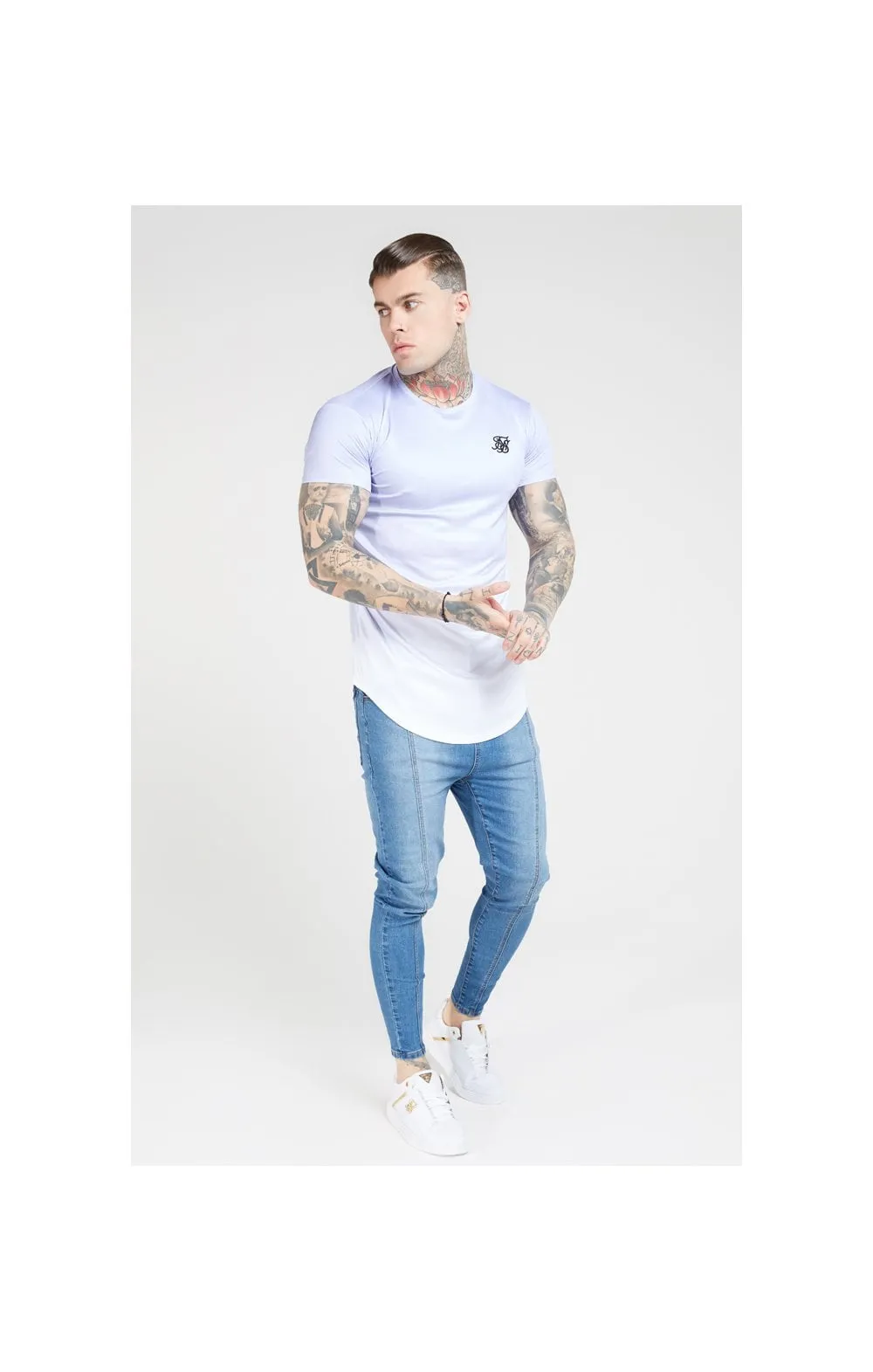SikSilk S/S Fade Curved Hem Tee – Dusky Sky & White sold by Siksilk product image thumbnail 3