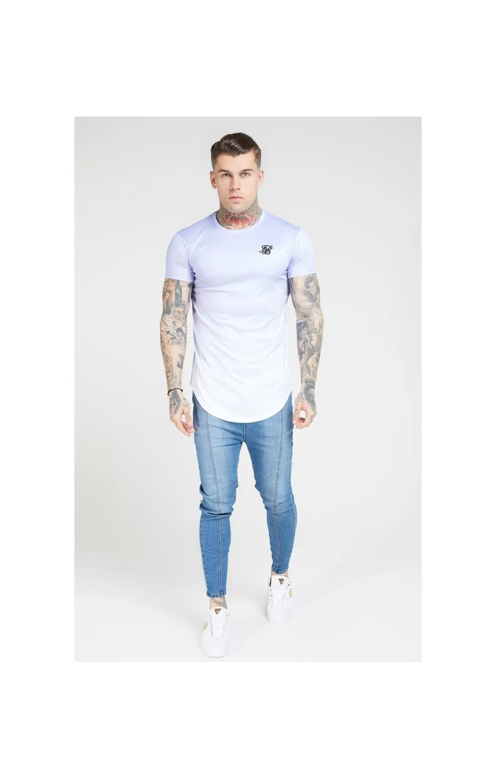 SikSilk S/S Fade Curved Hem Tee – Dusky Sky & White sold by Siksilk product image thumbnail 4