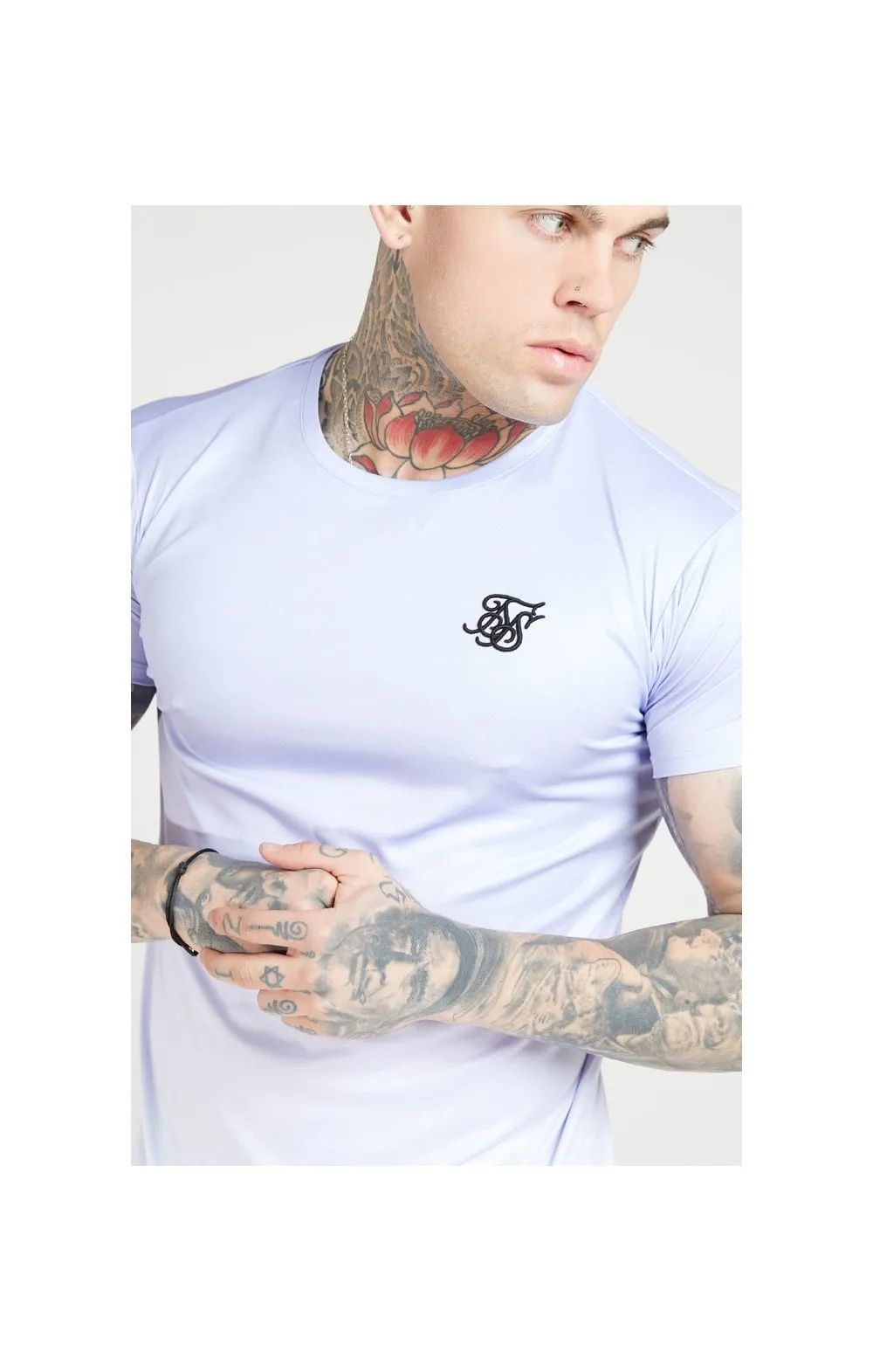 SikSilk S/S Fade Curved Hem Tee – Dusky Sky & White sold by Siksilk