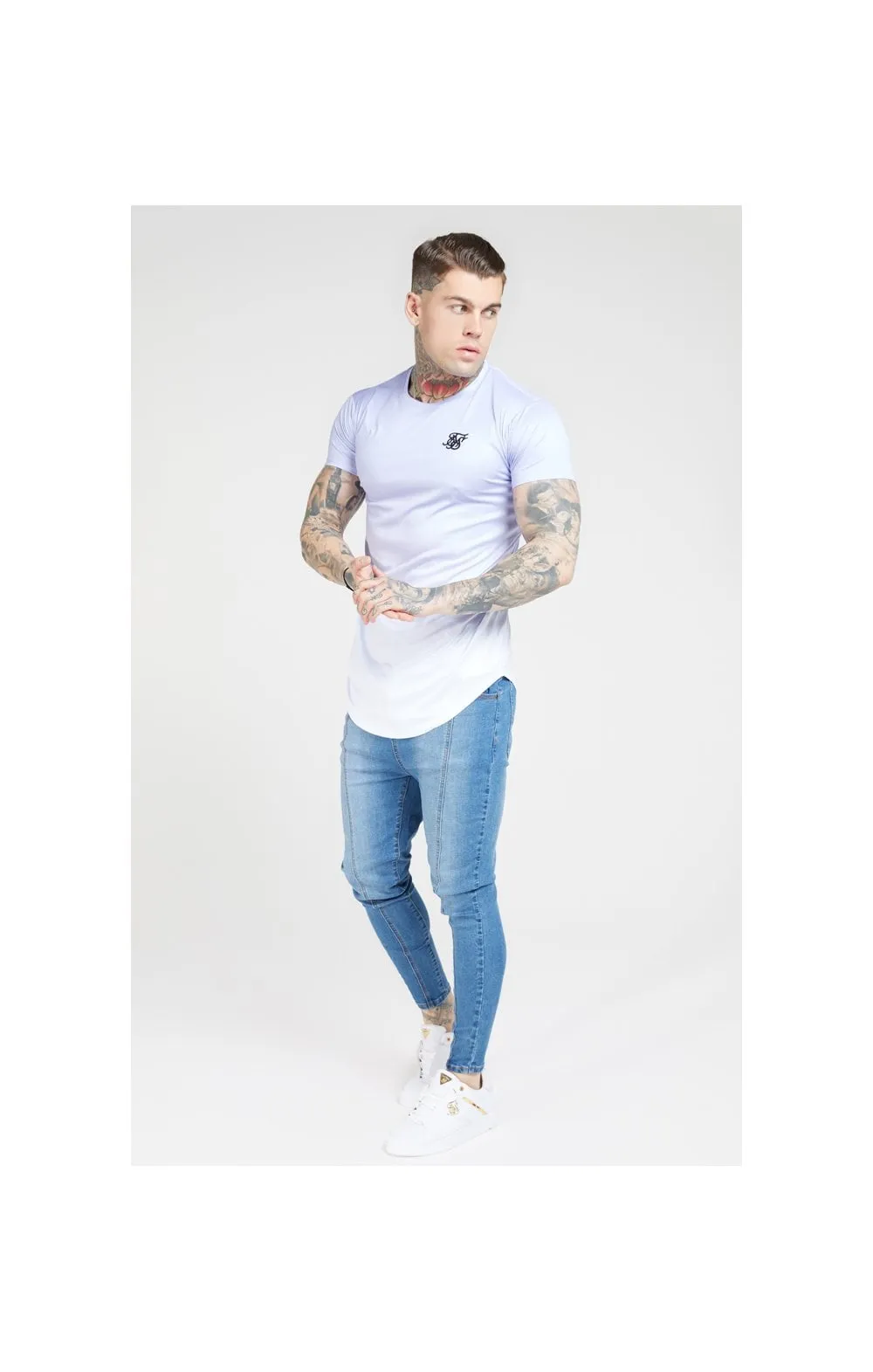 SikSilk S/S Fade Curved Hem Tee – Dusky Sky & White sold by Siksilk product image thumbnail 5