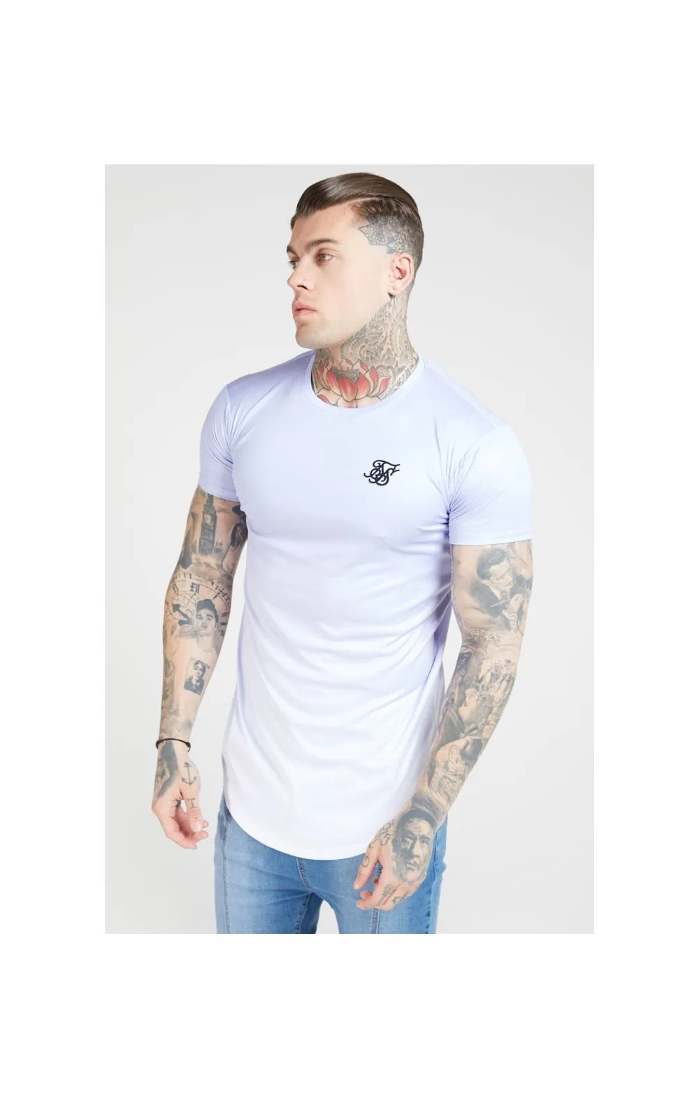 SikSilk S/S Fade Curved Hem Tee – Dusky Sky & White sold by Siksilk product image thumbnail 2