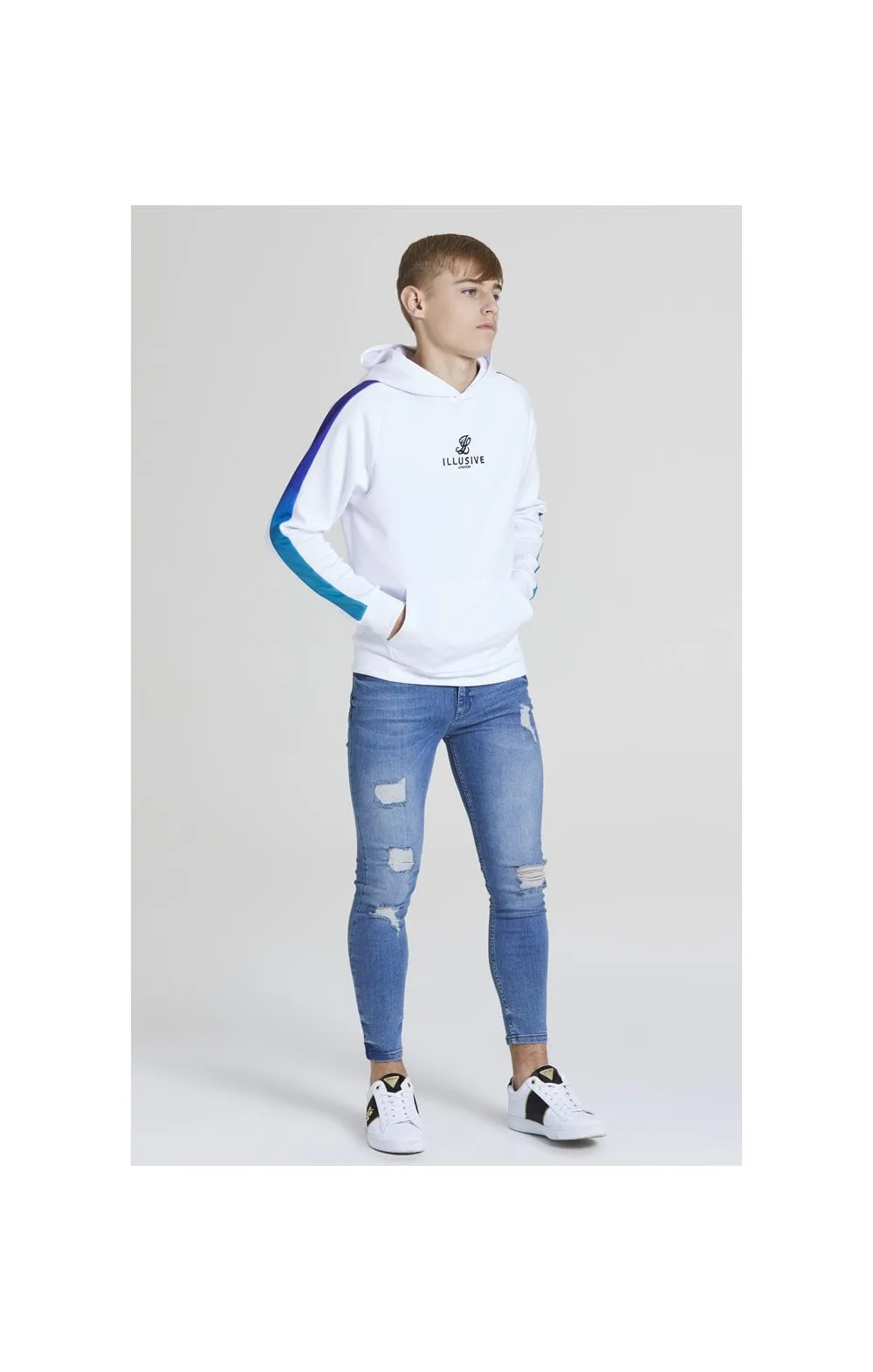 Illusive London Fade Panel Overhead Hoodie - White,Purple & Teal Green sold by Siksilk product image thumbnail 3