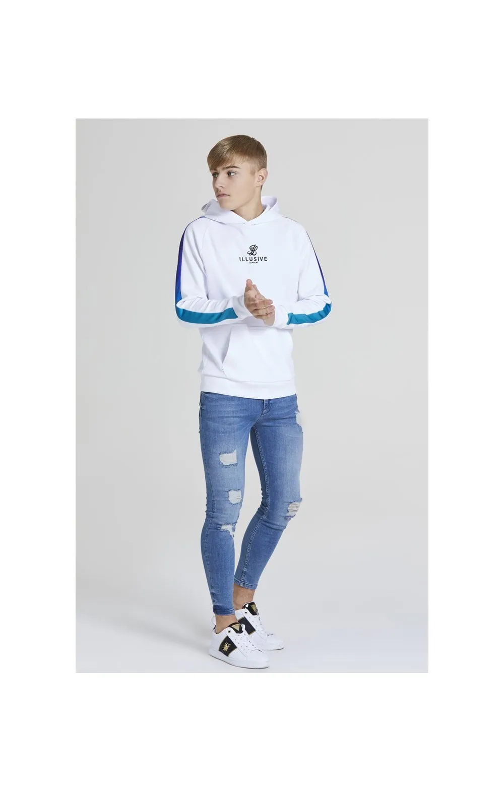 Illusive London Fade Panel Overhead Hoodie - White,Purple & Teal Green sold by Siksilk product image thumbnail 4