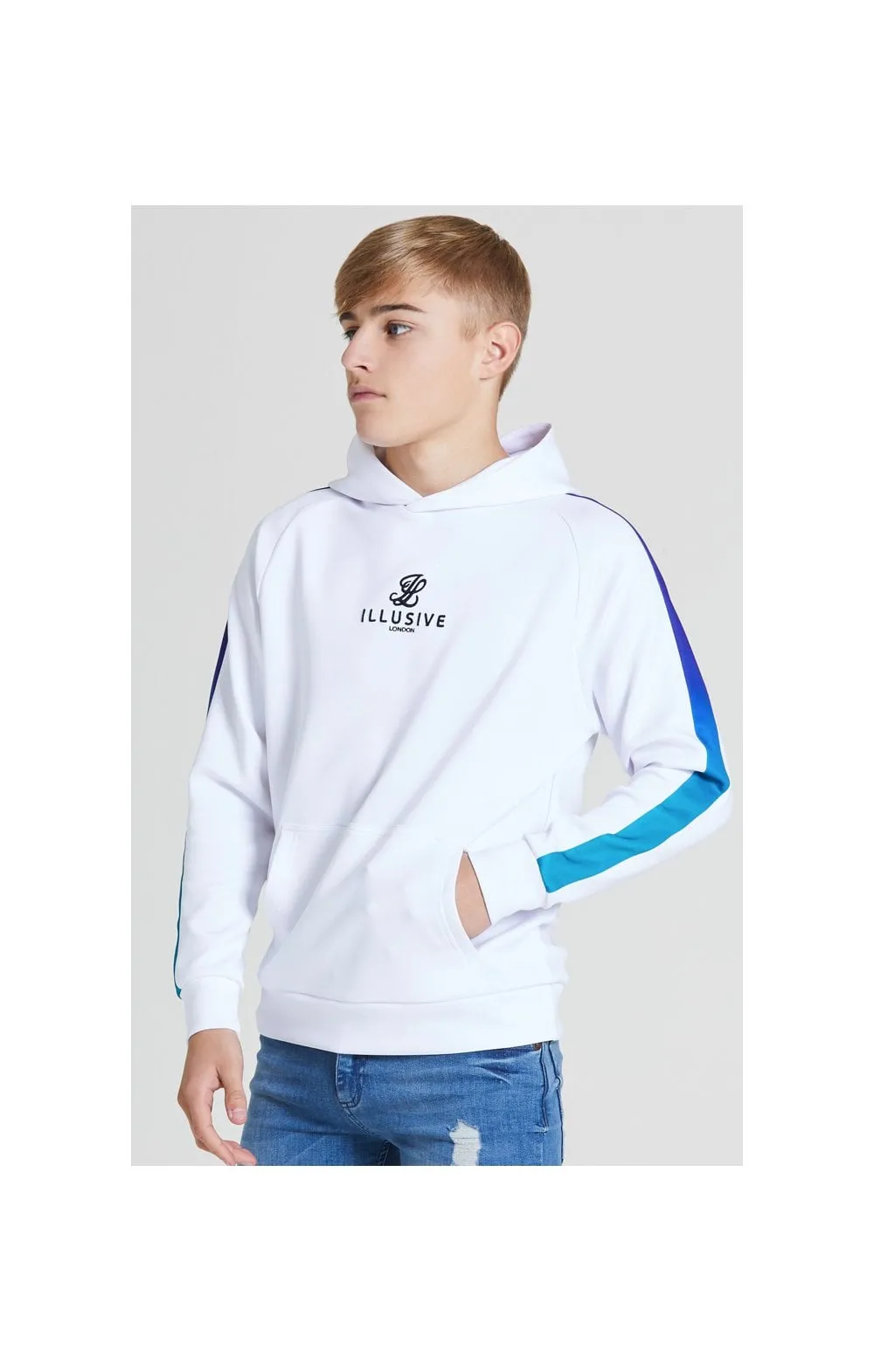 Illusive London Fade Panel Overhead Hoodie - White,Purple & Teal Green sold by Siksilk