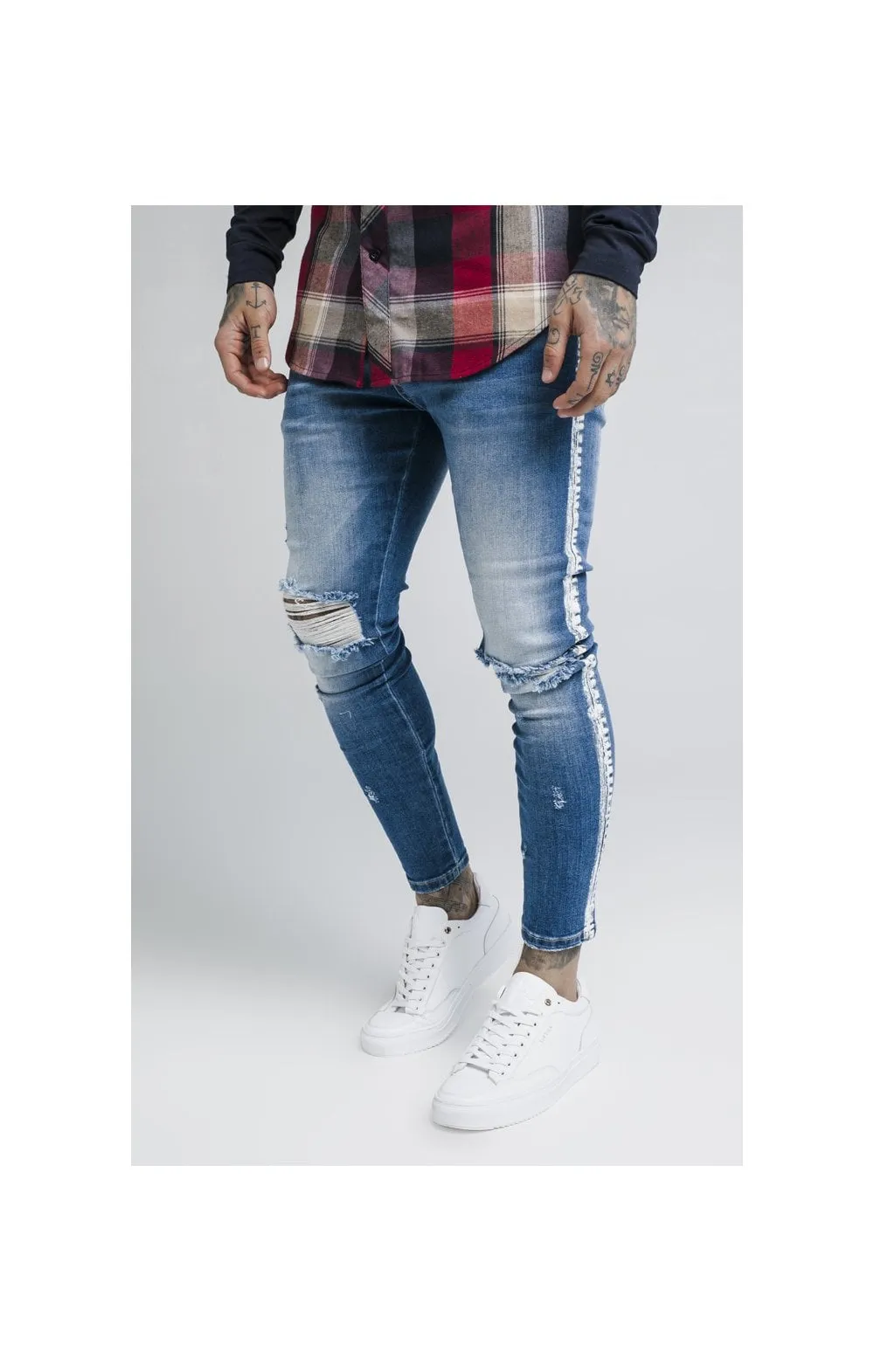 SikSilk Knee Burst Paint Stripe Denims - Midstone sold by Siksilk