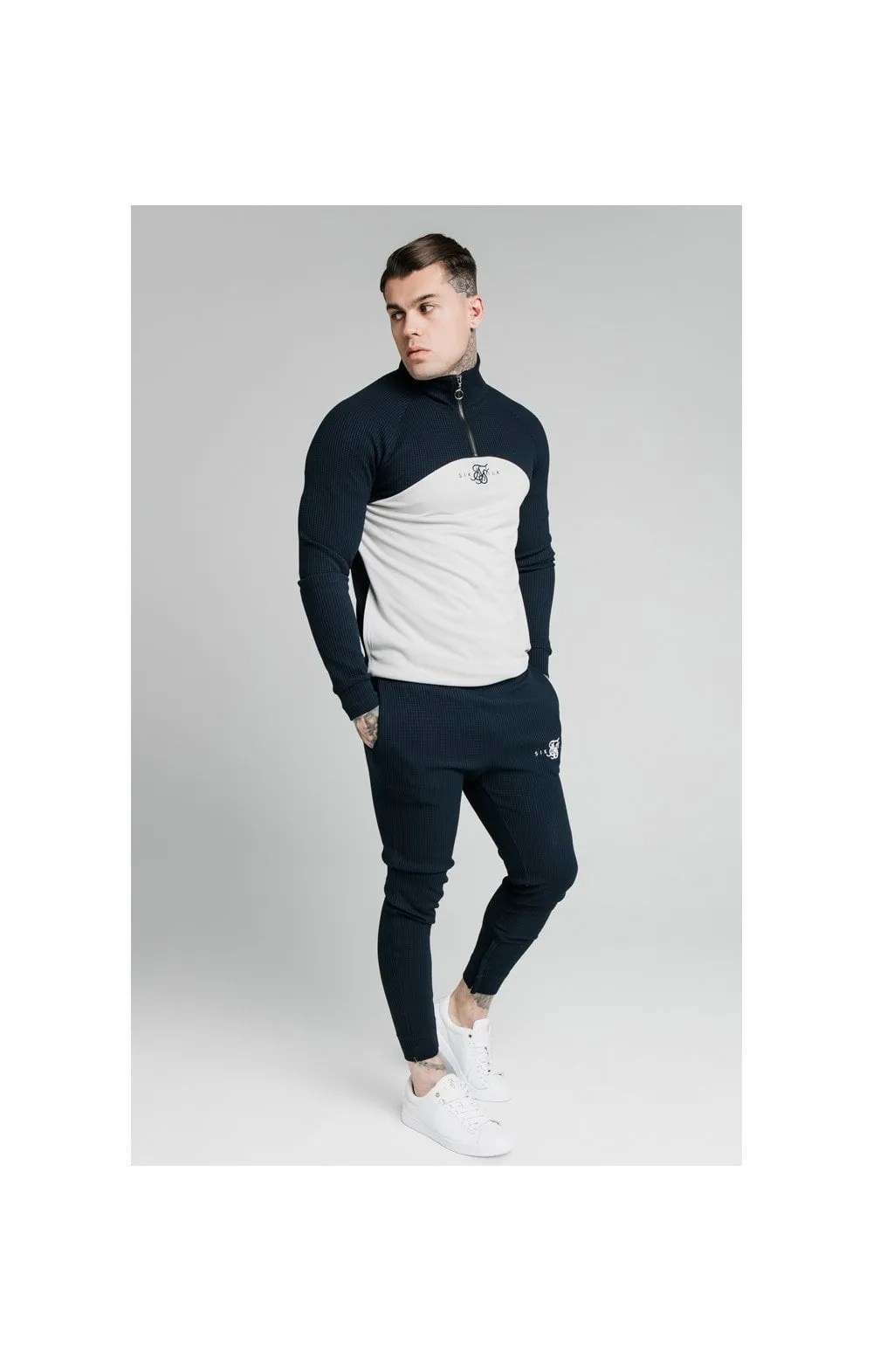 SikSilk Surface Quarter Zip Funnel Neck Hoodie - Navy & Grey sold by Siksilk product image thumbnail 5